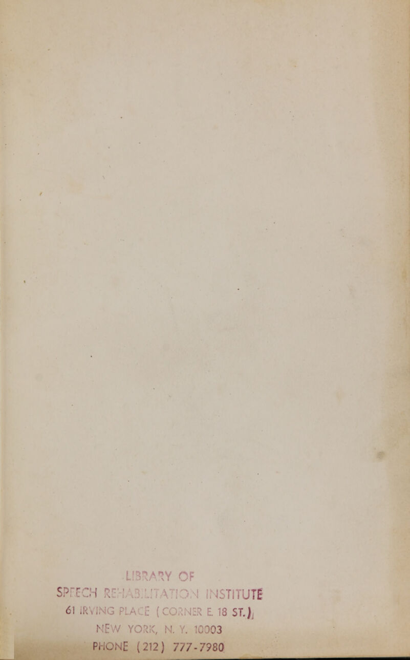 n^Y OF ISTITUT6 61 •■ E. 18 ST.Jj 03 F..ONE (212) 7/7-7980