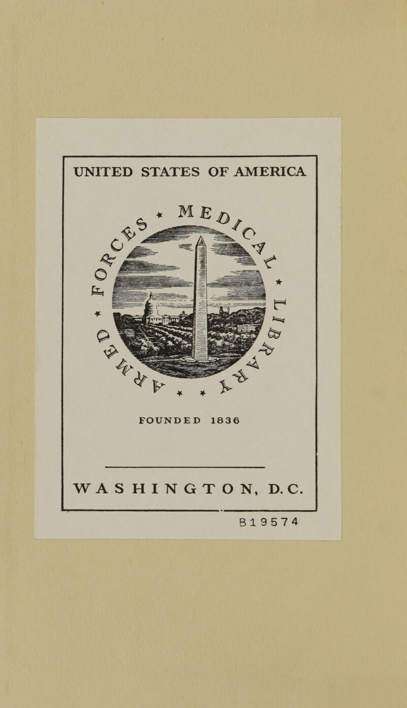 UNITED STATES OF AMERICA FOUNDED 1836 WASHINGTON, D. C. Bl 9574