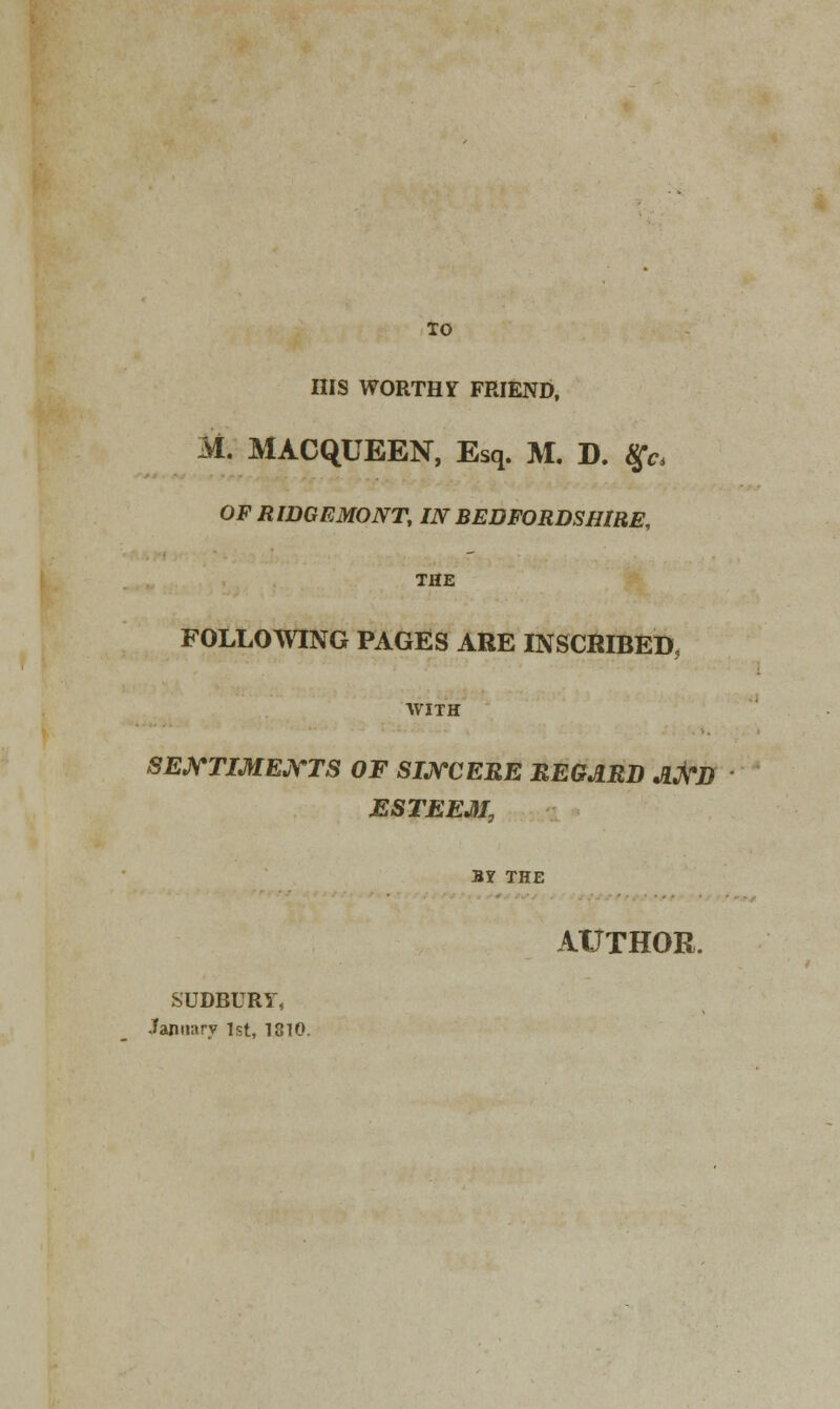 TO HIS WORTH If FRIEND, M. MACQUEEN, Esq. M. D. §V, OF RIDGE MONT, IN BEDFORDSHIRE, THE FOLLOWING PAGES ARE INSCRIBED, WITH SENTIMENTS OF SINCERE REGARD AND ESTEEM, BI THE AUTHOR SUDBURY, January 1st, 1810.