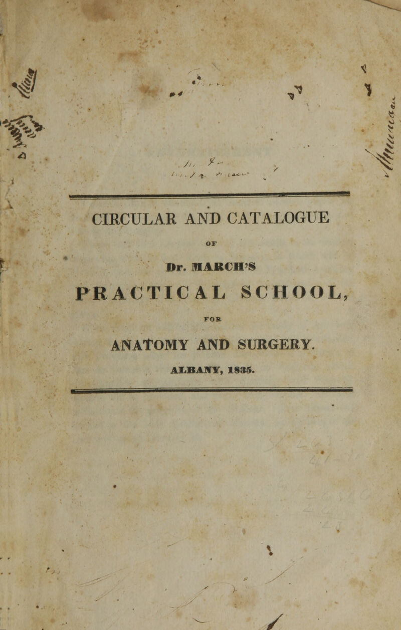 # -' ,■• J / ^ CIRCULAR AND CATALOGUE OF Dr. MARCH'S PRACTICAL SCHOOL, FOR ANATOMY AND SURGERY. ALBANY, 1835. /