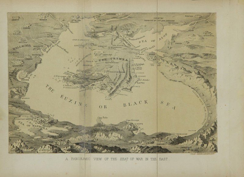 COUNTRY WHABlTiD «*' THF. BON COSSACKS TACANR ^<£A CP . \l II! A BAOABACH '%'* - \V> ' *■',,; ' KA^ATCH lff?.l & $F .\i> NAPA SilISt'r ■ ^ 0BW ^ /' *r>* sr?- fr */J O R &0X ^/(/'rt Bl CMlador- •/ ALUPKA A C K 1 OF MAIM, 'NT /■■ A PANORAMIC VIEW OF THE SEAT OF WAR IN THE EAST .