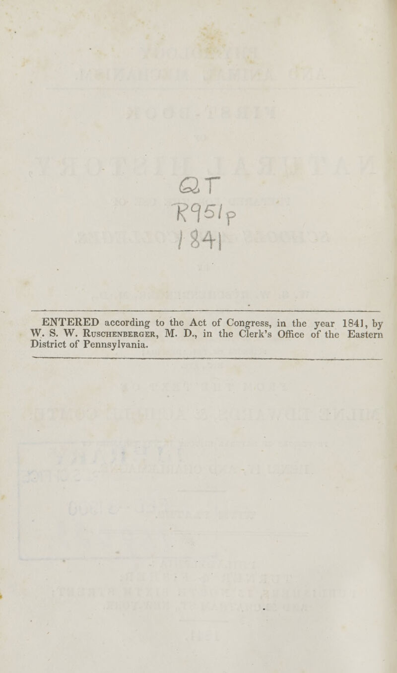 W. S. W. Ruschenberger, M. D., in the Clerk's Office of the Eastern District of Pennsylvania.