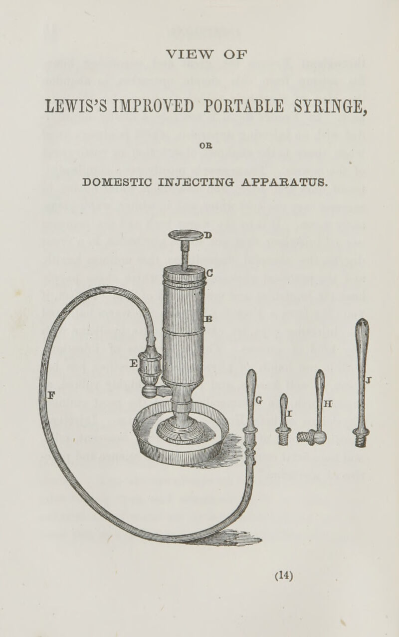 VIEW OF LEWIS'S IMPROVED PORTABLE SYRINGE, DOMESTIC INJECTING APPABATUS.