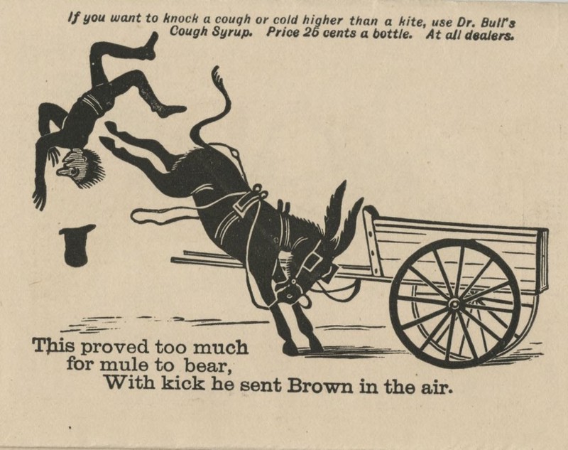 If you want to knock a cough or cold higher than a kite, use Dr. Buirs Cough Syrup. Price 26 cents a bottle. At all dealers. TJiis proved too much for mule to bear, With kick he sent Brown in the air.