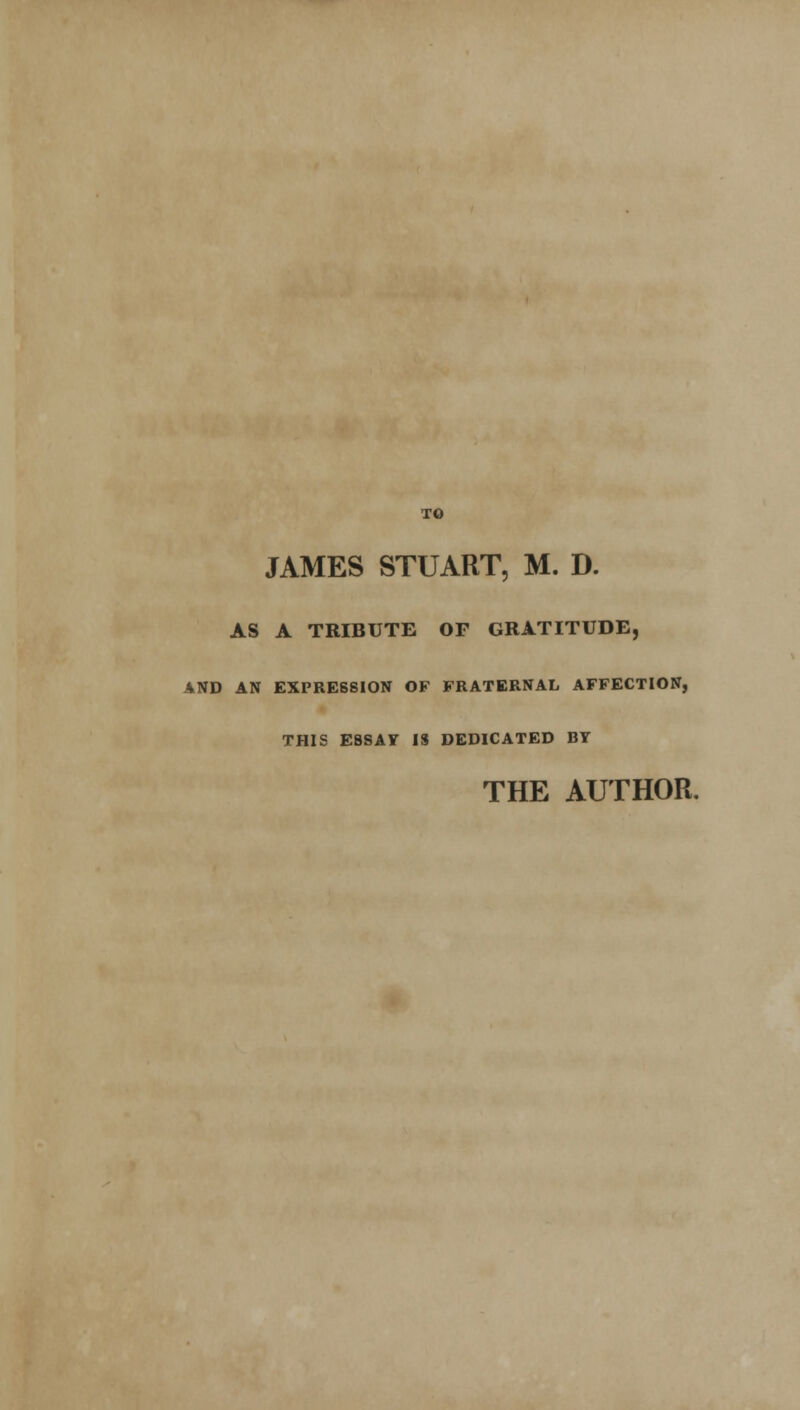 TO JAMES STUART, M. D. AS A TRIBUTE OF GRATITUDE, AND AN EXPRESSION OF FRATERNAL AFFECTION, THIS E8SAF IS DEDICATED BY THE AUTHOR.