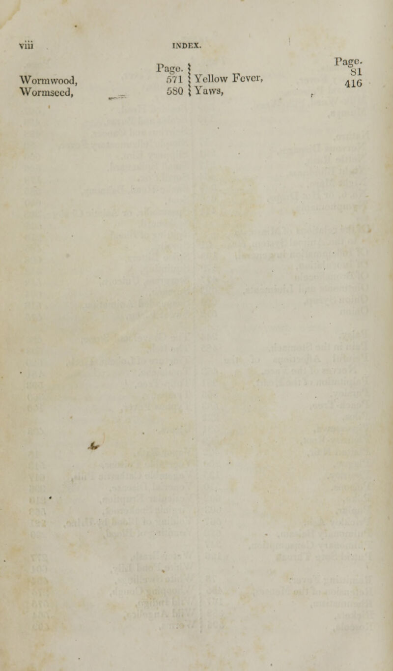 Pace. Page SI Wormwood, »71 Yellow Fever, Wormseed, 5»Q \ Yaws,