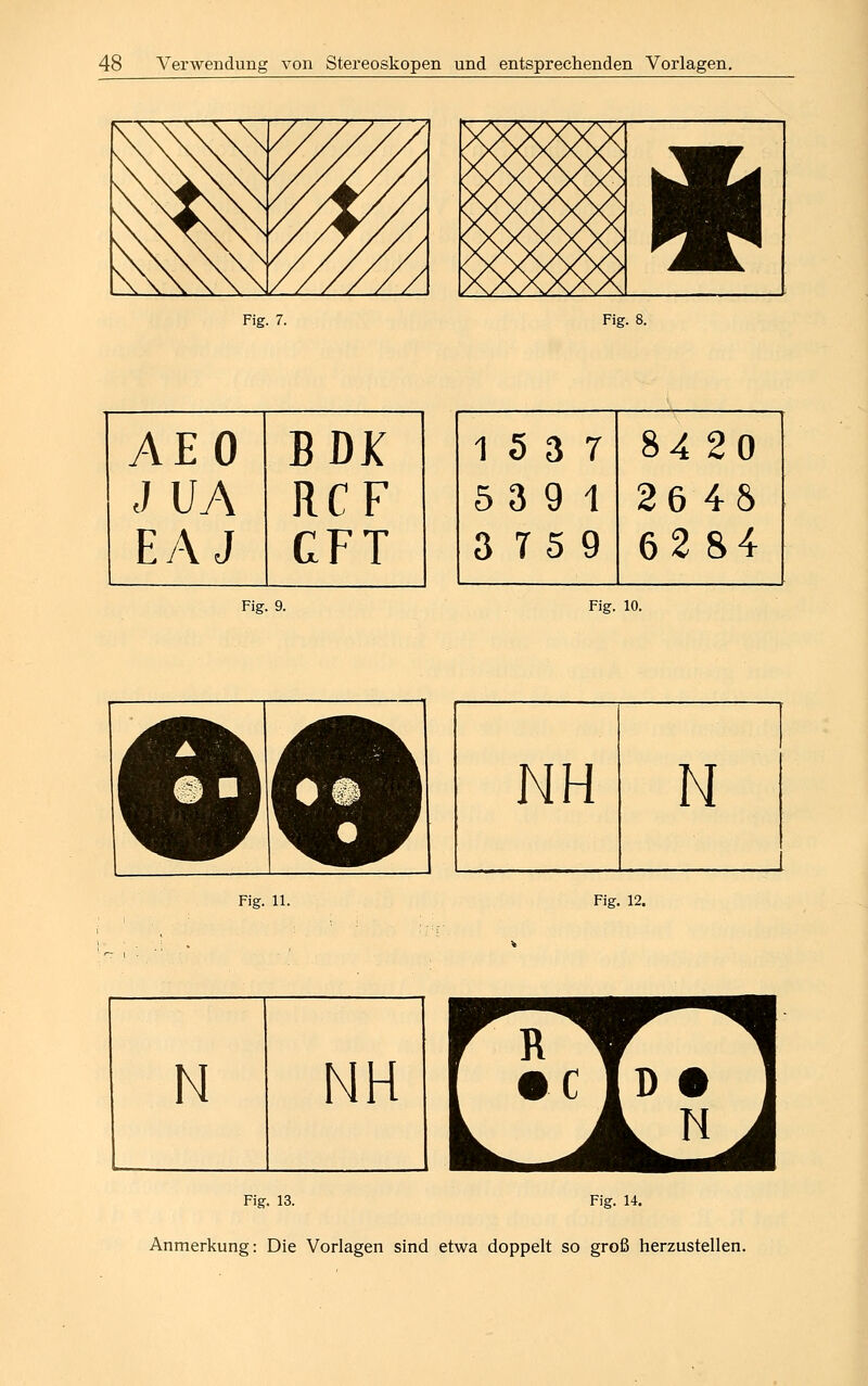 Fig. 7. Fig. 8. AEO JUA EAJ RCF GFT 15 3 7 84 20 5 3 9 1 26 48 3 7 5 9 62 84 Fig. 9. Fig. 10. ö 1 ^^*^^^ NH N Fig. 11. Fig. 12. N NH Fig. 13. Fig. 14. Anmerkung: Die Vorlagen sind etwa doppelt so groß herzustellen.