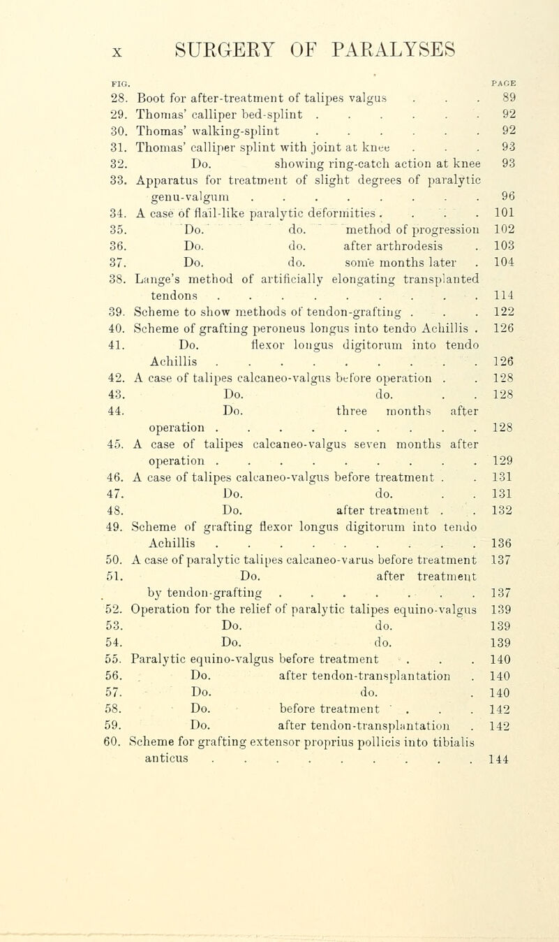 FIG 28. 29. 30. 31. 32. 33. 34. 35. 36. 37. 38. 39. 40. 41. 42. 43. 44. 46. 47. 48. 49. 50. 51. 52. 53. 54. 55. 56. 57. 58. 59. 60. Boot for after-treatment of talipe-s valgus ... 89 Thomas' calliper bed-splint ...... 92 Thomas' walking-splint . . . . . .92 Thomas' calliper splint with joint at knee . . .93 Do. showing ring-catch action at knee 93 Apparatus for treatment of slight degrees of paralytic genu-valgnm ........ 96 A ease of flail-like paralytic deformities . . . . 101 Do. do. method of progression 102 Do. do. after arthrodesis . 103 Do. do. some months later . 104 Lange's method of artificially elongating transplanted tendon.s ......... 114 Scheme to show methods of tendon-grafting . . . 122 Scheme of grafting peroneus longus into tendo Achillis . 126 Do. flexor longus digitorum into tendo Achillis 126 A case of talipes calcaneo-valgus before operation . . 128 Do. do. . .128 Do. three months after operation . . . . . . . . .128 A case of talipes calcaneo-valgus seven months after operation ......... 129 A case of talipes caleaneo-valgiTS before treatment . . 131 Do. ' do. . . 131 Do. after treatment . . 132 Scheme of grafting flexor longus digitorum into tendo Achillis 136 A case of paralytic talipes calcaneo-varus before treatment 137 Do. after treatment by tendon-grafting . . . . . . . 137 Operation for the relief of paralytic talipes equino-valgus 139 Do. do. 139 Do. do. 139 Paralytic equino-valgus before treatment . . .140 Do. after tendon-transplantation . 140 Do. do. . 140 Do. before treatment ' . . .142 Do. after tendon-transphmtation . 142 Scheme for grafting extensor proprius pollicis into tibialis anticus . . . . . . . . .144