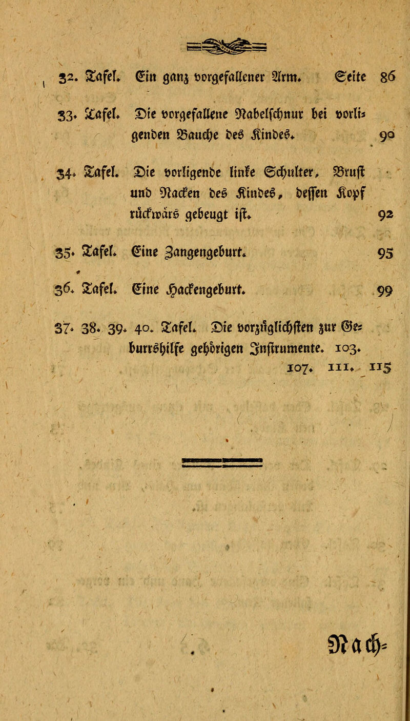 32. Z<iftL ^in grtn^ torg^cföKener 2Irm* ^titc 86 S3» Atöfef* ©IC t>Dr(jcfafl(ene 9labelfc^nuc bei t)orlb genben SBaue^c t>e0 ^inbe^* 90 S4* Safcl. S)ie tjorügcnbc ünfc ©d&iitter> S5ruf! unb Dflacfen bc^ ^inbe^^ be{fett ^opf rucfwarö .qebeugt ijl«. 92 S5» ^afeL €itte San^en^tbmt^ 95 36^ SlöfcL ^tne ^acfengcburt 99 S7* 38. 39* 40. ZafeU X)k üorsiigfic^flen ^nt ©es J07* III* 115 9?ö(^*