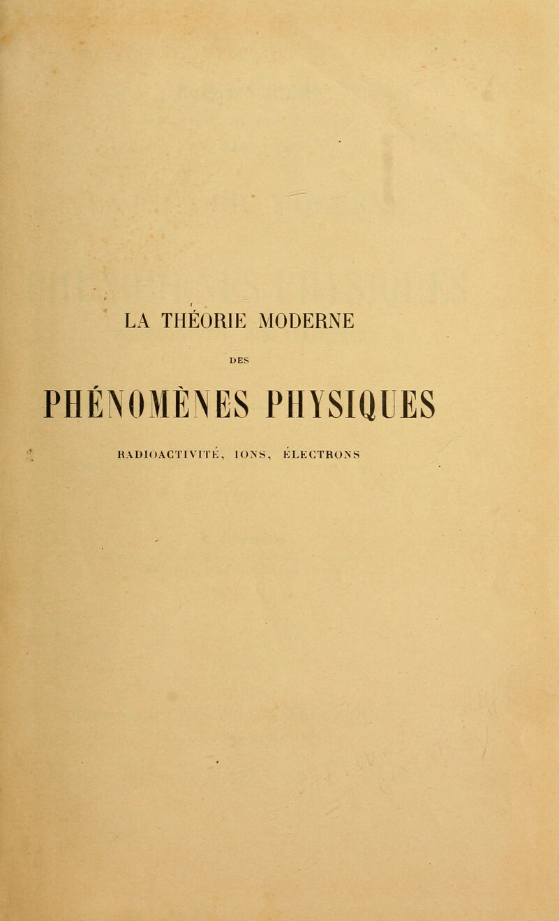 LA THEORIE MODERNE PHÉNOMÈNES PHYSIQUES RADIOACTIVITE, lOXS, ELECTRONS