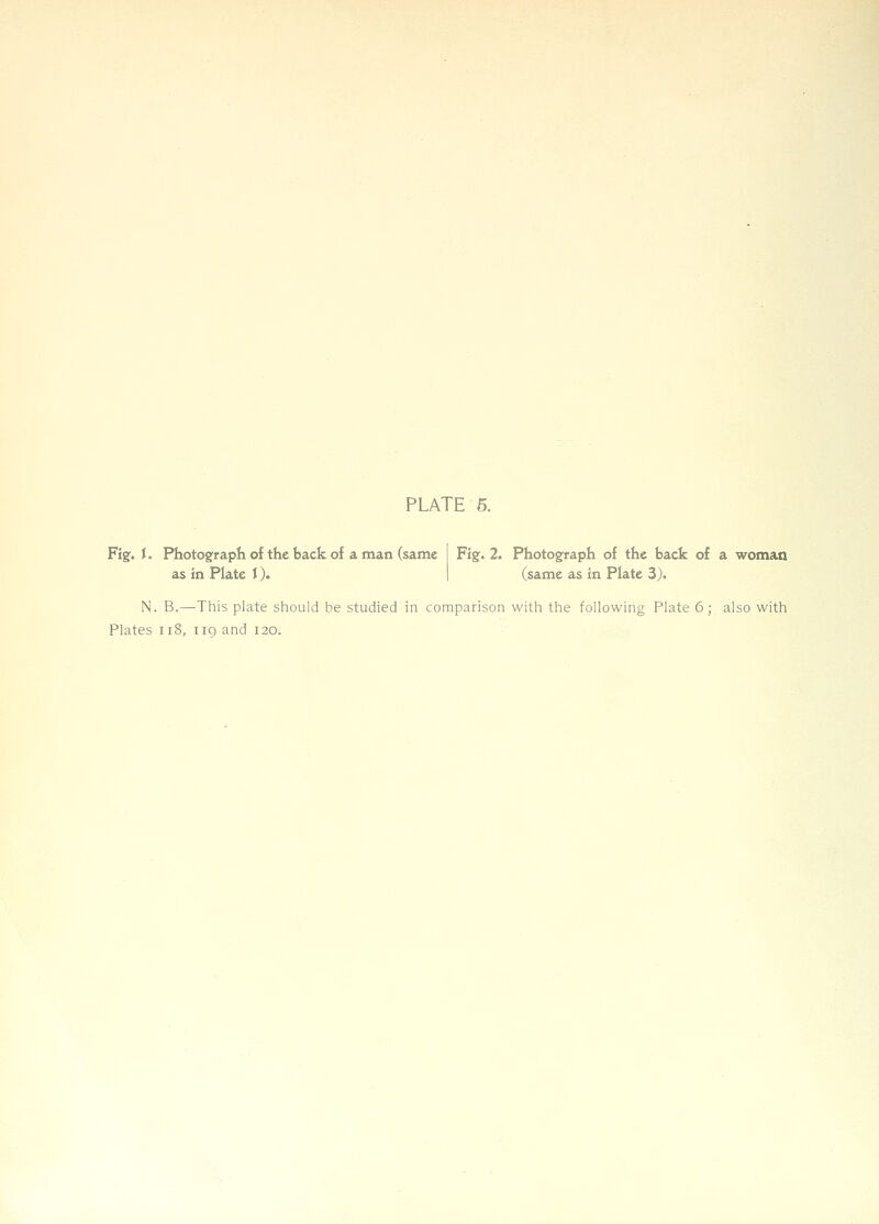 Fig. i. Photograph of the back of a man (same as in Plate J). Fig. 2. Photograph of the back of a woman (same as in Plate 3). N. B.—This plate should be studied in comparison with the following Plate 6; also with Plates ii8, iig and 120.