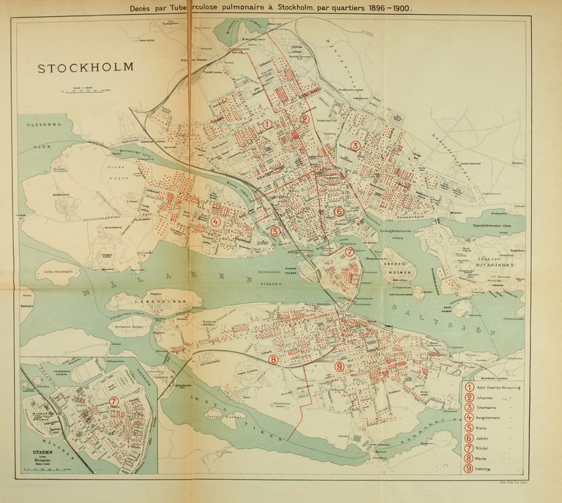 Décès par Tube rculose pulmonaire à Stockholm, par quartiers 1896-1900.