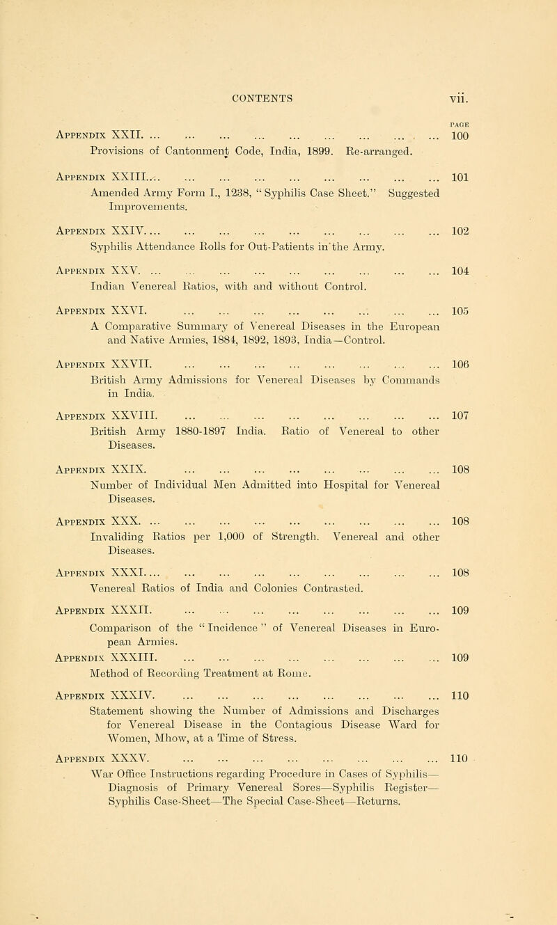 CONTENTS Vll. PAGE Appendix XXII 100 Provisions of Cantonment Code, India, 1899. Re-arranged. Appendix XXIII 101 Amended Army Form I., 1238, Syphilis Case Sheet. Suggested Improvements. Appendix XXIV 102 Syphilis Attendance Rolls for Out-Patients in*the Army. Appendix XXV 104 Indian Venereal Ratios, with and without Control. Appendix XXVI. ... ... ... ... ... ... ... ... 105 A Comparative Summary of Venereal Diseases in the European and Native Armies, 1884, 1892, 1893, India—Control. Appendix XXVII 106 British Army Admissions for Venereal Diseases by Commands in India. - Appendix XXVIII 107 British Army 1880-1897 India. Ratio of Venereal to other Diseases. Appendix XXIX. 108 Number of Individual Men Admitted into Hospital for Venereal Diseases. Appendix XXX 108 Invaliding Ratios per 1,000 of Strength. Venereal and other Diseases. Appendix XXXI 108 Venereal Ratios of India and Colonies Contrasted. Appendix XXXII 109 Comparison of the Incidence of Venereal Diseases in Euro- pean Armies. Appendix XXXIII 109 Method of Recording Treatment at Rome. Appendix XXXIV 110 Statement showing the Number of Admissions and Discharges for Venereal Disease in the Contagious Disease Ward for Women, Mhow, at a Time of Stress. Appendix XXXV 110 War Office Instructions regarding Procedure in Cases of Syphilis— Diagnosis of Primary Venereal Sores—Syphilis Register— Syphilis Case-Sheet—The Special Case-Sheet—Returns.