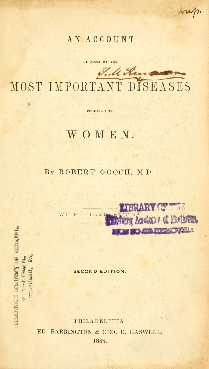 AN ACCOUNT OF SOME OF THE MOST importajTdTsease's peculiah to WOMEN. By ROBERT GOOCH, M.D. V/ITH ILLUS IIBR£RT , >u ff H^lilfIgh)&{? (S B^Mk 5 ■? af SECOND EDITION. O o 'a *^ ^ .f^ T* £S fr H PHILADELPHIA: ED. HARRINGTON & GEO. D. HASWELL. 1848.