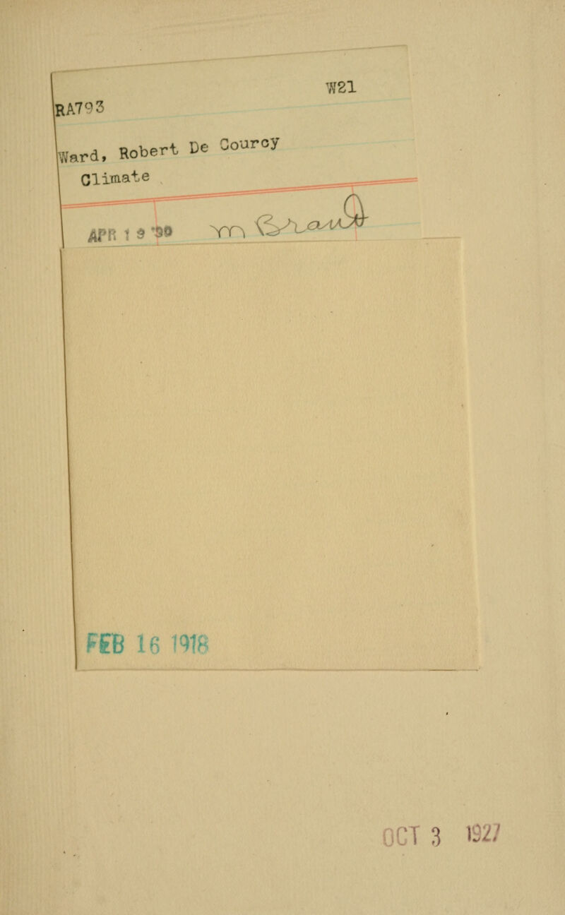 W21 RA793 Ud, Robert De Couroy Climate APR 19 SO Yn FEB 16