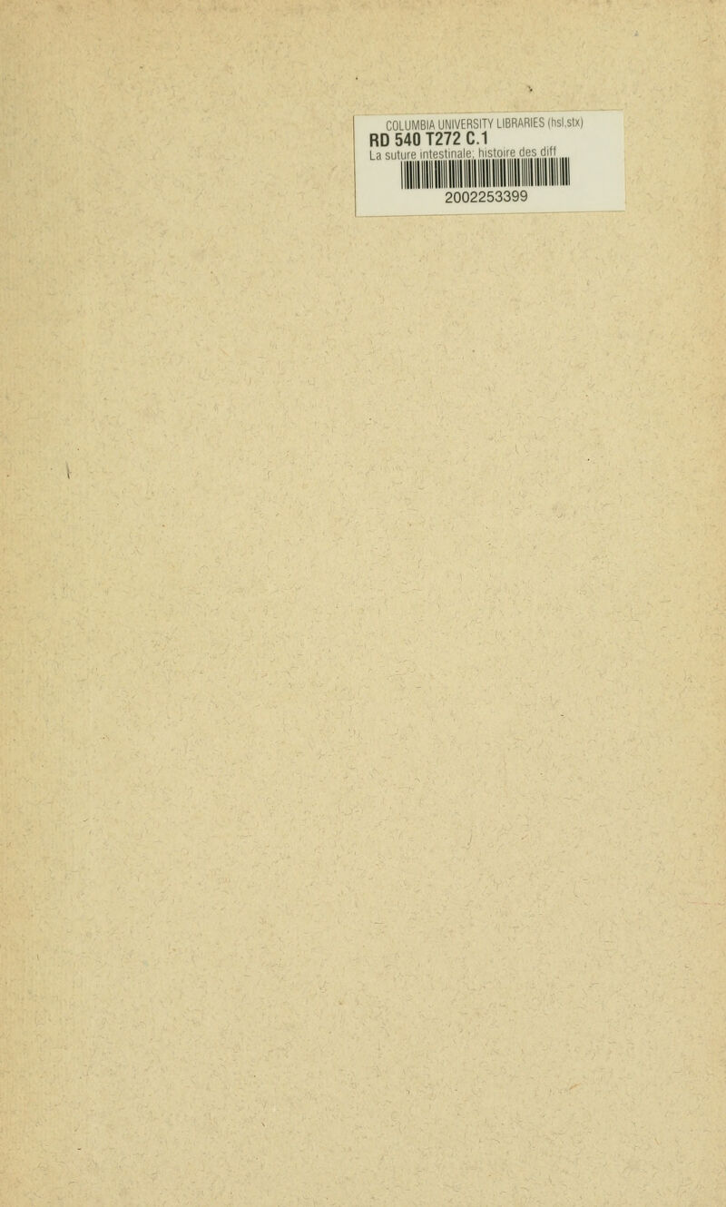 COLUMBIA UNIVERSITY LIBRARIES (hsl.stx) RD 540 T272 C.1 La suture intestinale, histoireidesdiff 2002253399