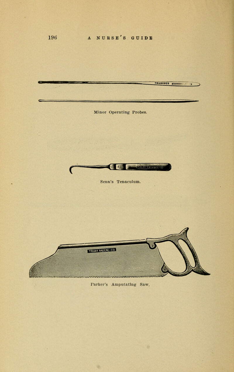 Minor Operating Probes. Senn's Tenaculum. Parker's Amputating Saw.