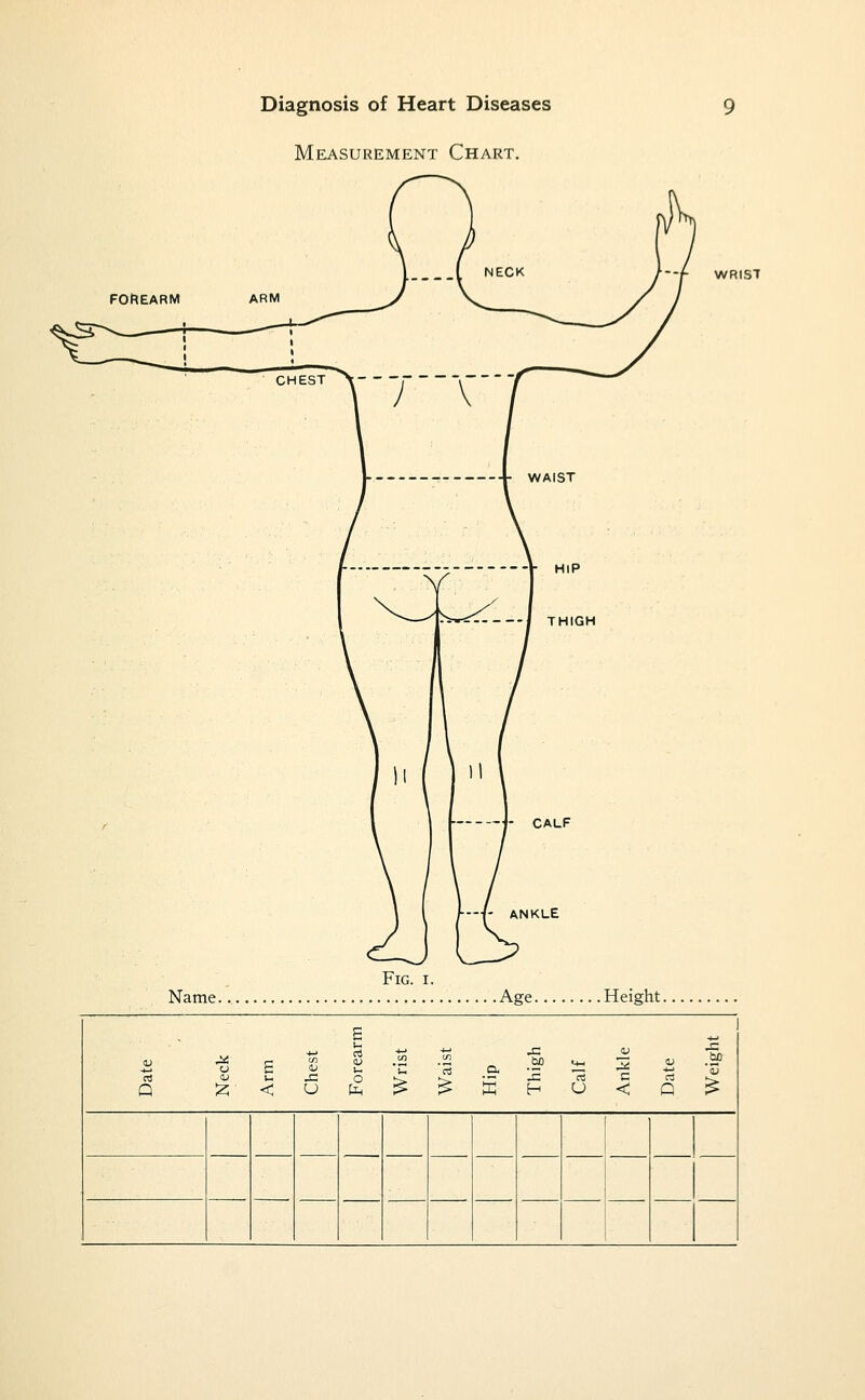 Measurement Chart. CALF ANKLE Fig. I. WRIST Name ...Age... Height.... p 1 u 4_, +J j= QJ j= <u i= <u a -S? <+- 2 ii U U O ^ ^ ffi u < Q ^