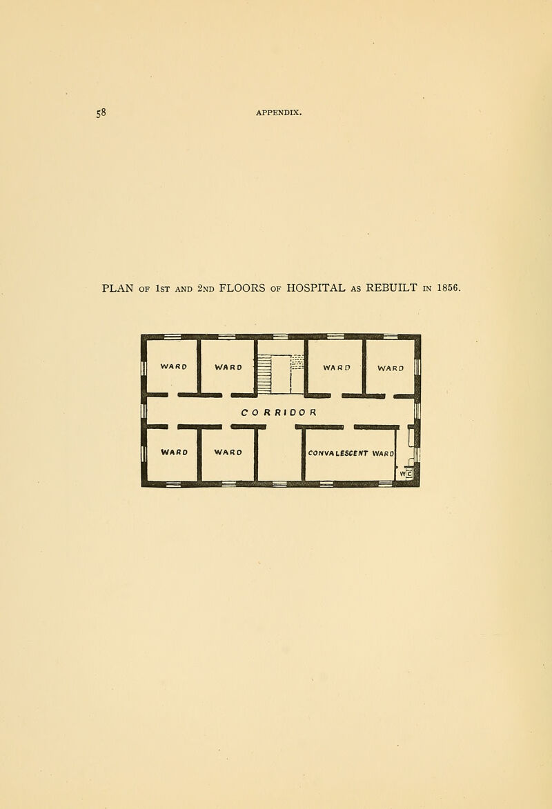 PLAN OF 1st and 2nd FLOORS of HOSPITAL as REBUILT in 1856.