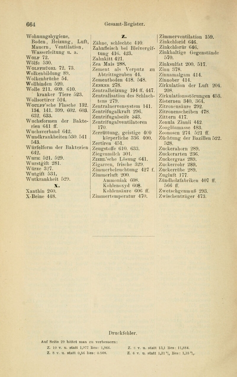 Wohnungshygiene, Boden, Heizung, Luft, Mauern, Ventilation, Wasserleitung u. a. Wolf 72. Wölfe 530. WOLFFHÜGEL 72, 73. Wolkenbildung 89. Wolkeubrüche 54. WüUbinden 520. Wolle 211. 609. GIO. kranker Tiere 523. Wollsortirer 524. WouLFF'sche Flasche 132. 134. 141. 399. 602. 603. 632. 633. Wuchsformen der Bakte- rien 641 ff. Wuchs verband 642. Wundkrankheiten 530. 541 543. Würfelform der Bakterien 642. Wurm 521. 529. Wurstgift 281. Würze 327. Wutgift 531. Wutkrankheit 529. X. Xanthin 260. X-Beine 448. z. Zähne, schlechte 410. Zahnfleisch bei Bleivergif- tung 41(5. 423. Zahnkitt 421. Zea Mais 288. Zement als Veriiutz zu Abtrittsgruben 44. Zementboden 418. 548. Zenker 278. Zentralheizung 194 ff. 447. Zentralisation des Schlach- tens 279. Zentralnerven.system 141. Zentrifugalkraft 296. Zentrifugalseife 343. Zentrifugal Ventilatoren 170. Zerrüttung, geistige 400 körperliche 336. 400. Zertiren 451. Zeugstoffe 610. 633. I Ziegenmilch 301. ZiEHL'sche Lösung 641. Zigarren, frische 329. Zimnierbeleuchtung 427 f. Zimmerluft 200. Ammoniak 608. Kohlenoxyd 608. Kohlensäure 606 ff. Zimmertemperatur 470. Zimmerventilation 159. Zinkchlorid 646. Ziukchlorür 646. Zinkhaltige Gegenstände 570. Zinksulfat 200. 517. Zinn 378. Zinnamalgam 414. Zinnober 414. Zirkulation der Luft 204. 208. Zirkulationsstörungen 458. Zisternen 340. 364. Zitronensäure 292. Zitronenscheiben 478. Zittern 417. Zonula Zinnii 442. Zooglöamasse 483. Zoonosen 274. 521 ff. Züchtung der Bazillen 522. 528. Zuckerahorn 289. Zuckerarten 236. Zuckerglas 289. Zuckerrohr 289. Zuckerrübe 289. Zugluft 177. Zündholzfabriken 407 ff. 566 ff. Zwetschgenmuß 293. Zwischenträger 473. Druckfehler. Auf Seite 29 bittet man zu verbessern: Z. 10 V. u. statt 1,;»77 lies: 1,966. Z. 8 V. u. statt 0,56 lies: 0.508. Z. 8 V. u. statt 13,1 lies: 11,884. Z. 6 V. u. statt 1,31 /o lies: 1.18 »/o