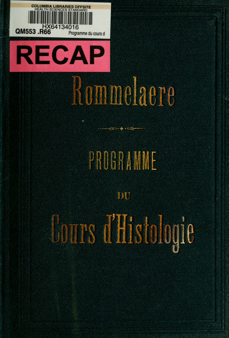 COLUMBIA LIBRARIES OFFSITE M.^irJh SCIENCES STANDARD r»M«o HX64134016 Ulvlooo .Roo Programme du cours d RECAP