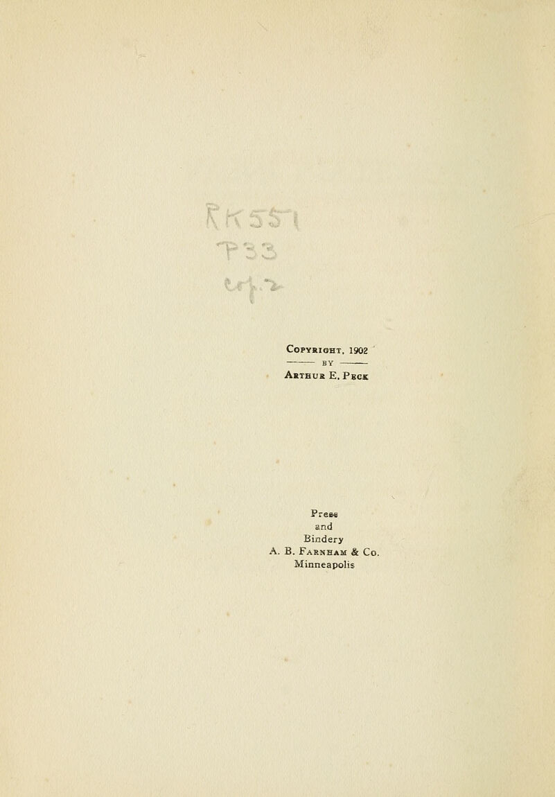 COPYHIO-HT. 1902 BY — Arthur E. Pbck Preee and Bindery A. B. Farnham & Co. Minneapolis