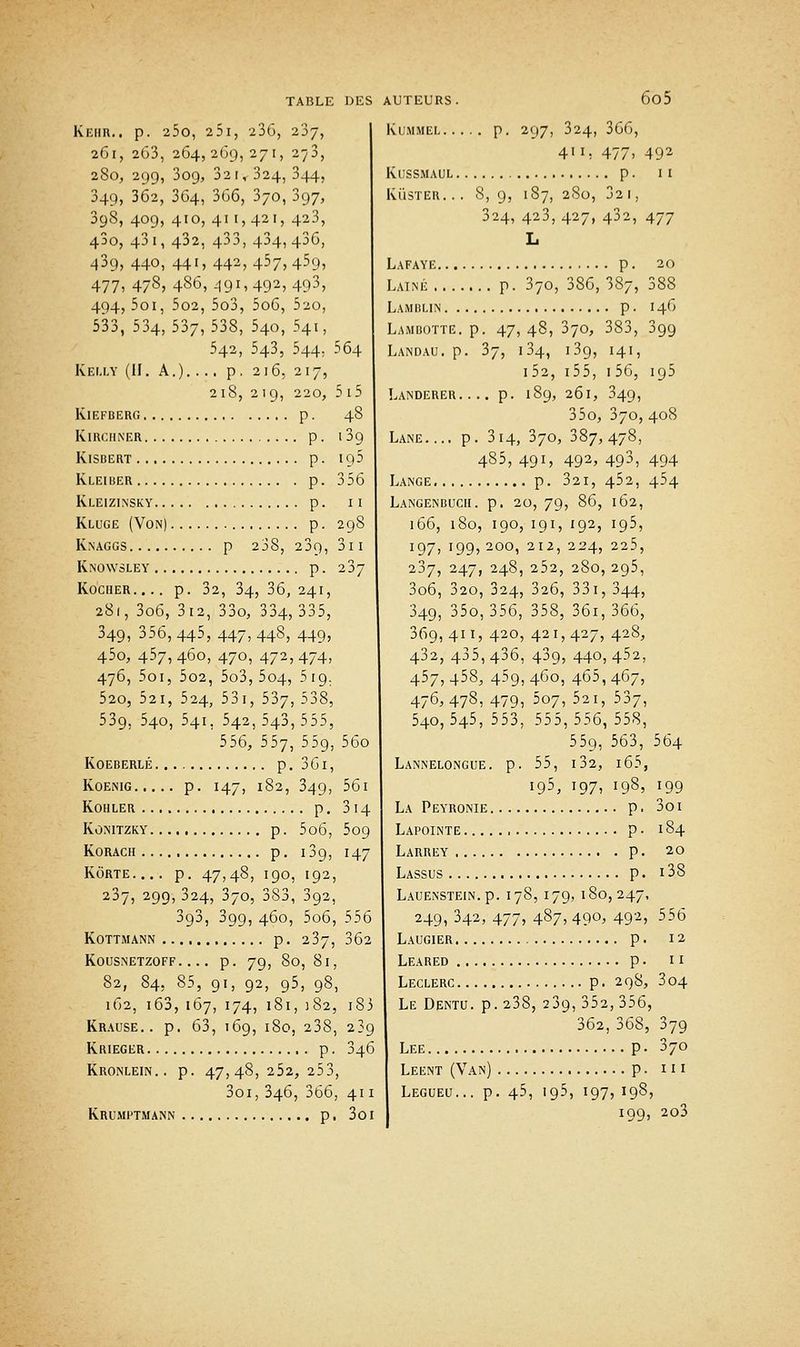 TABLE DES AUTEURS KUMMEL. 6o5 Kehr., p. 25o, 251, 236, 23y, 261, 263, 264, 269, 271, 273, 2S0, 299, 309, 32i, 324, 344, 349, 362, 364, 366, 370, 397, 398, 409, 410, 411,421, 423, 480, 431, 432, 433, 434, 436, 4^9, 440, 44i» 442, 457> 459» 477> 478> 486, .-191, 492> 493> 494, 5oi, 5o2, 5o3, 5o6, 520, 533, 534,537,538, 54o, 54i, 542, 543, 544. 564 Kelly (II. A. ). . .. p , 216, 217, 218, 219, 220, 5 i5 Kiefberg p. 48 Kirchner p. 13g KlSBERT p. ig5 IvLEIBER p. 356 Kleizinsky p. II Kluge (Von) p. 298 Knaggs p 238, 23g, 311 Knowsley p. 237 ROCHER.... p. 32, 34,36,241, 281, 3o6, 3i2, 33o, 334,335, 349, 356, 445, 447, 448, 449, 45o, 457, 460, 470, 472, 474, 476, 5oi, 5o2, 5o3, 504, 519. 520, 52i, 524, 531, 537, 538, 539, 540, 541, 542,543,555, 556, 557, 559, 56o KOEBERLÉ p. 36 I, Koenig p. 147, 182, 349, 561 KOHLER p. 3 14 K.ON1TZKY p. 5o6, 509 KORACH p. l39, I47 KÔRTE.... p. 47,48, 190, 192, 237, 299, 324, 370, 383, 392, 393, 399, 460, 5o6, 556 KOTTMANN p. 2 37, 362 K.OUSNETZOFF p. 79, 80, 8l, 82, 84, 85, 91, 92, 95, 98, 162, i63, 167, 174, 181, 182, 183 Krause.. p. 63, 169, 180, 238, 239 Krieger p. 346 Kronlein.. p. 47,48, 252, 253, 3oi, 346, 366, 411 Krumptmann p. 3o 1 . p. 297, 324, 366, 411, 477, 492 KlJSSMAUL p. II KÏISTER... 8, 9, 187, 2S0, J2I, 324, 423,427, 432, 477 L Lafaye p. 20 Laine p. 370, 386, 387, 388 Lamblin p. 146 Lambotte. p. 47, 48, 370, 383, 399 Landau, p. 37, 134, 13g, 141, i52, i55, 156, ig5 Landerer.... p. 189, 261, 349, 35o, 370, 408 Lame.... p. 314, 370, 387,478, 485, 491, 492, 493, 494 Lange p. 32i, 452, 454 Langenbuch. p. 20, 79, 86, 162, 166, 180, 190, 191, 192, 195, i97> 1995 20°, 2I2> 224> 225, 237, 247, 248, 252, 280, 295, 3o6, 320, 324, 326, 331, 344, 349, 35o, 356, 358, 36i, 366, 369, 411, 420, 421, 427, 428, 432, 435, 436, 439, 440, 452, 457, 458, 459, 460, 465, 467, 476,478, 479, 507, 521, 537, 540,545, 553, 555,556, 558, 55g, 563, 564 Lannelongue. p. 55, i32, i65, 195, i97> J985 r99 La Peyronie p. 3oi Lapointe p • 184 Larrey p. 20 Lassus p. i38 LAUENSTEIN.p. I 78, 179, 180,247, 249, 342, 477, 487,490, 492, 556 Laugier p. 12 Leared p. 11 Leclerc p. 298, 3o4 Le Dentu. p. 238, 239, 352, 356, 362, 368, 379 Lee p. 370 Leent (Van) p. ni Legueu... p. 45, ig5, 197, 198, 199, 2o3