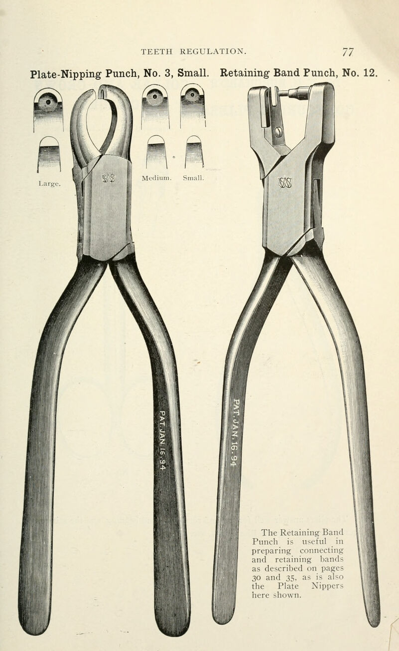 Plate-Nipping Punch, No. 3, Small. Retaining Band Punch, No. 12.