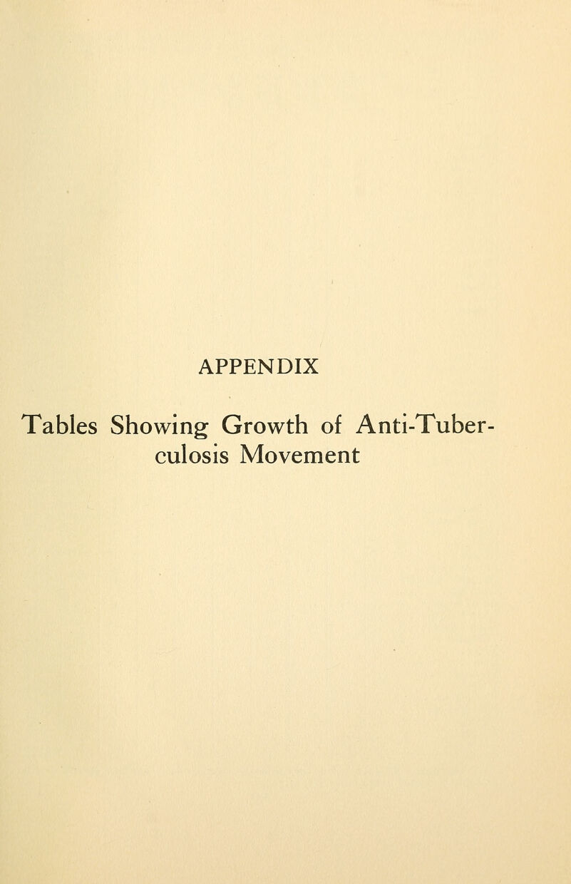 APPENDIX Tables Showing Growth of Anti-Tuber- culosis Movement