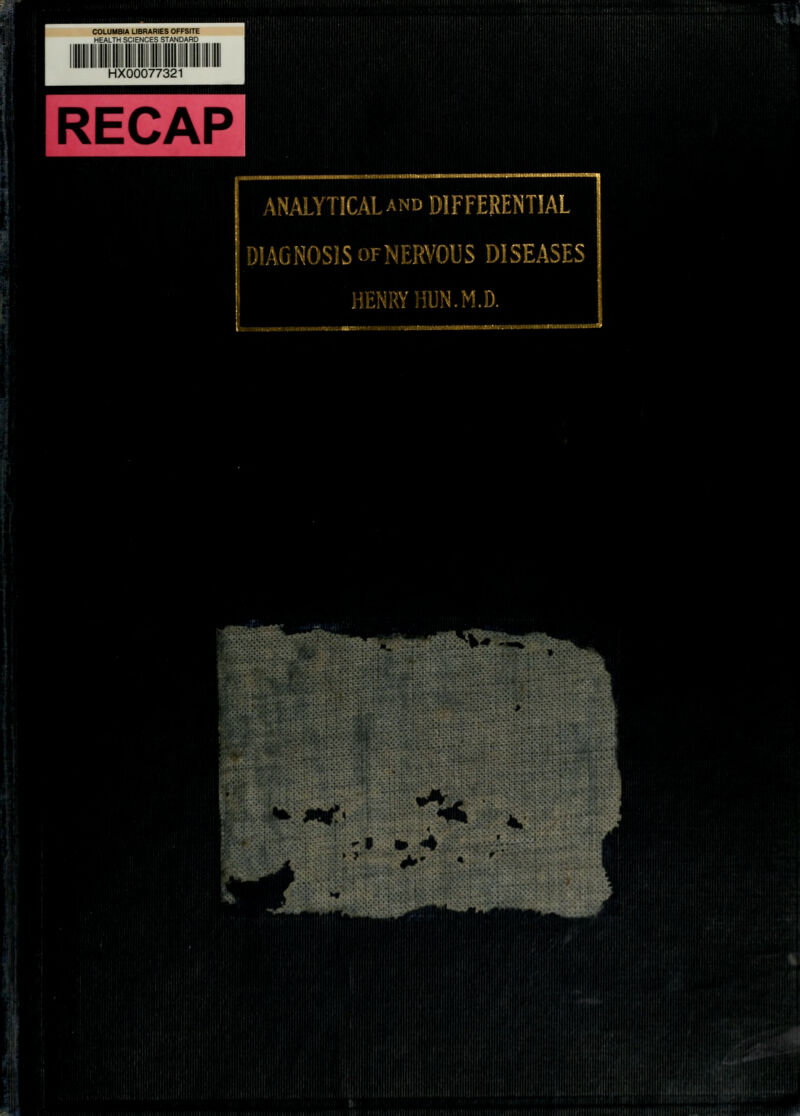 ANALYTICAL and DIFFERENTIAL DIAGNOSIS ofNERVOUS DISEASES HENRY HUN.M.D. *v^T «* mf.<