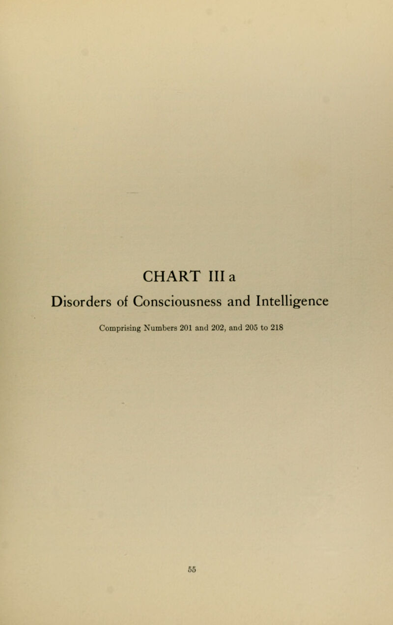 CHART III a Disorders of Consciousness and Intelligence Comprising Numbers 201 and 202, and 205 to 218 66