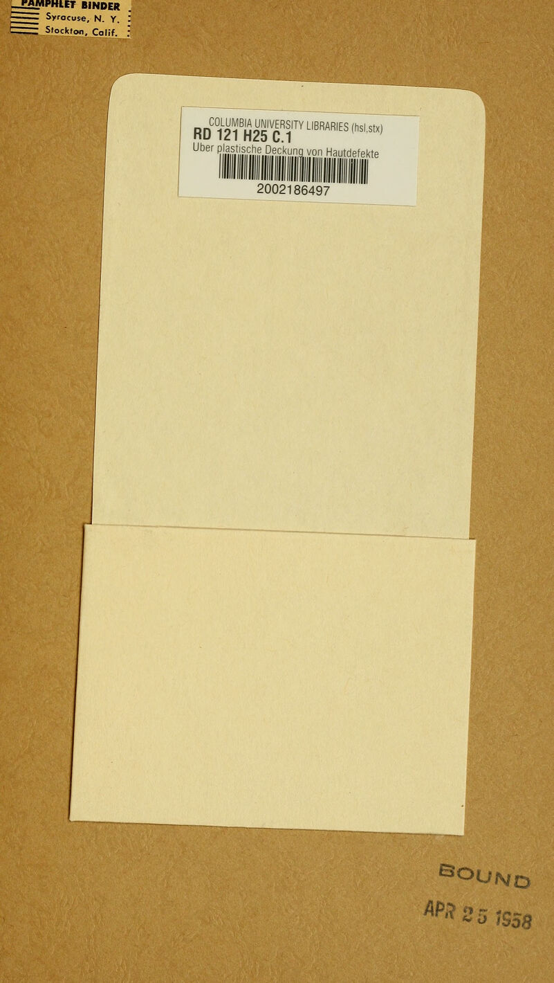 .PAMPHLET BINDER - Syrocuse, N. Y. ::i; Stockton, Calif. pO^Oj^^ßW^^gV^RSITY LIBRARIES (hsl.stx) ^^^^ SiiifiKiiiim,i^r° Hautdefekte 2002186497