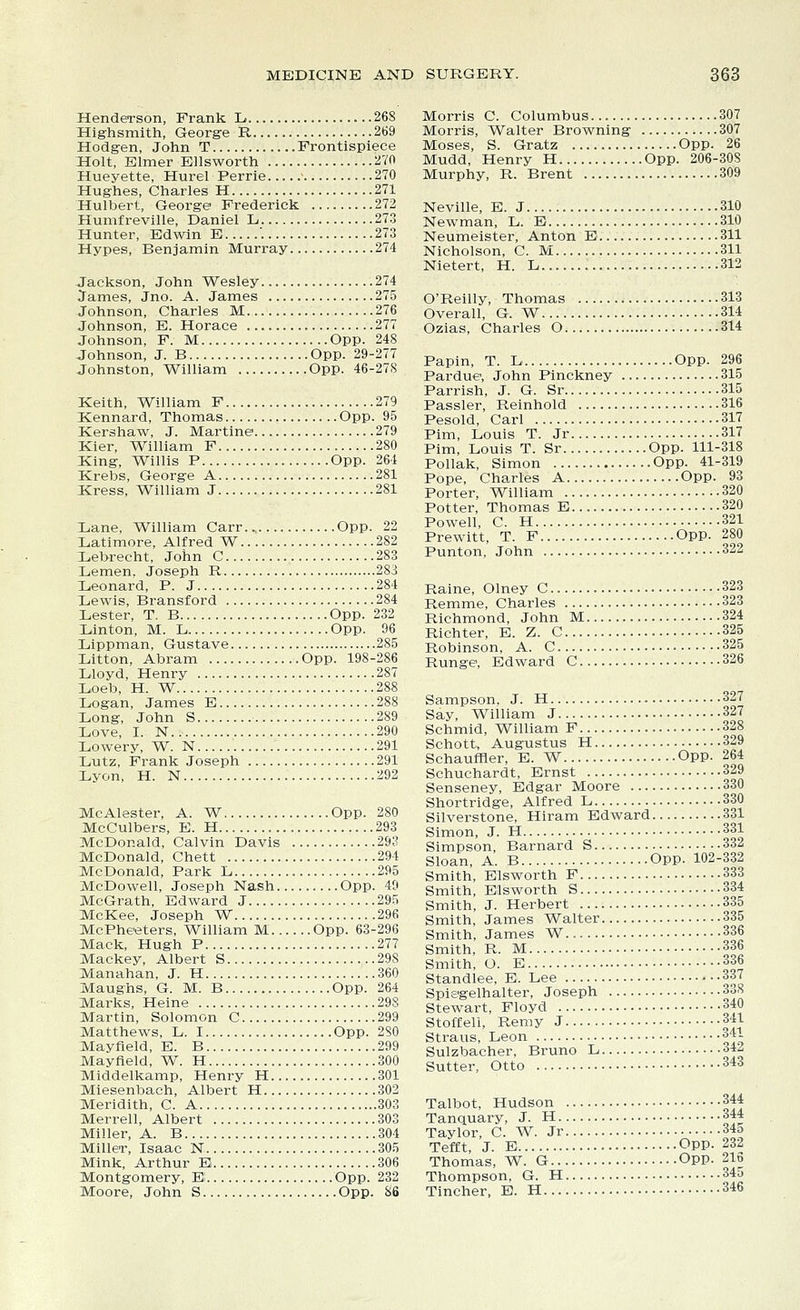 Henderson, Frank L 268 Highsmith, George R 269 Hodgen, John T Frontispiece Holt, Elmer Ellsworth 270 Hueyette, Hurel Perrie s 270 Hughes, Charles H 271 Hulbert, George Frederick 272 Humfreville, Daniel D. 273 Hunter, Edwin E '. 273 Hypes, Benjamin Murray 274 Jackson, John Wesley 274 James, Jno. A. James 275 Johnson, Charles M 276 Johnson, E. Horace 277 Johnson, F. M Opp. 248 Johnson, J. B Opp. 29-277 Johnston, William Opp. 46-278 Keith, William F 279 Kennard, Thomas Opp. 95 Kershaw, J. Martine 279 Kier, William F 280 King, Willis P Opp. 261 Krebs, George A 281 Kress, William J 281 Dane, William Carr Opp. 22 Latimore, Alfred W 282 Debrecht, John C 283 Demen. Joseph R 283 Deonard, P. J 284 Dewis, Bransford 284 Dester, T. B Opp. 232 Dinton, M. D Opp. 96 Lippman, Gustave 285 Ditton, Abram Opp. 198-286 Dloyd, Henry 287 Doeb, H. W 288 Dogan, James E 288 Dong, John S 289 Dove, I. N 290 Dowery, W. N 291 Dutz, Frank Joseph 291 Dyon, H. N 292 McAlester, A. W Opp. 280 McCulbers, E. H 293 McDonald, Calvin Davis 293 McDonald, Chett 294 McDonald, Park D 295 McDowell, Joseph Nash Opp. 49 McGrath, Edward J 295 McKee, Joseph W 296 McPheeters, William M Opp. 63-296 Mack, Hugh P 277 Mackey, Albert S 29S Manahan, J. H 360 Maughs, G. M. B Opp. 264 Marks, Heine 298 Martin, Solomon C 299 Matthews, D. I Opp. 280 Mayfleld, E. B 299 Mayfield, W. H 300 Middelkamp, Henry H 301 Miesenbach, Albert H 302 Meridith, C. A 303 Merrell, Albert 303 Miller, A. B 304 Miller, Isaac N 305 Mink, Arthur E 306 Montgomery, Ei Opp. 232 Moore, John S Opp. 86 Morris C. Columbus 307 Morris, Walter Browning 307 Moses, S. Gratz Opp. 26 Mudd, Henry H Opp. 206-30S Murphy, R. Brent 309 Neville, E. J 310 Newman, D. E 310 Neumeister, Anton E 311 Nicholson, C. M 311 Nietert, H. D 312 O'Reilly, Thomas 313 Overall, G. W 314 Ozias, Charles O 314 Papin, T. D Opp. 296 Pardue, John Pinckney 315 Parrish, J. G. Sr 315 Passler, Reinhold 316 Pesold, Carl 317 Pim, Louis T. Jr 317 Pim, Louis T. Sr Opp. 111-318 Pollak, Simon Opp. 41-319 Pope, Charles A Opp. 93 Porter, William 320 Potter, Thomas E 320 Powell, C. H 321 Prewitt, T. F Opp. 280 Punton, John 322 Raine, Olney C 323 Remme, Charles 323 Richmond, John M 324 Richter, E. Z. C 325 Robinson, A. C 325 Runge, Edward C 326 Sampson. J. H 327 Say, William J 327 Schmid, William F 328 Schott, Augustus H 329 Schauffler, E. W Opp. 264 Schuchardt, Ernst 329 Senseney, Edgar Moore 330 Shortridge, Alfred D 330 Silverstone, Hiram Edward 331 Simon, J. H 331 Simpson, Barnard S 332 Sloan, A. B Opp. 102-332 Smith, Elsworth F 333 Smith, Elsworth S 334 Smith, J. Herbert 335 Smith, James Walter 335 Smith, James W 336 Smith, R. M 336 Smith, O. E °36 Standlee, E. Lee 337 Spie'gelhalter, Joseph 338 Stewart, Floyd 340 Stoffell, Remy J 341 Straus, Leon 34- Sulzbacher, Bruno L «2 Sutter, Otto 343 Talbot, Hudson 344 Tanquary, J. H 344 Taylor, C. W. Jr 34o Tefft, J. E Opp. 232 Thomas, W. G Opp. 216 Thompson, G. H 345 Tincher, E. H 346