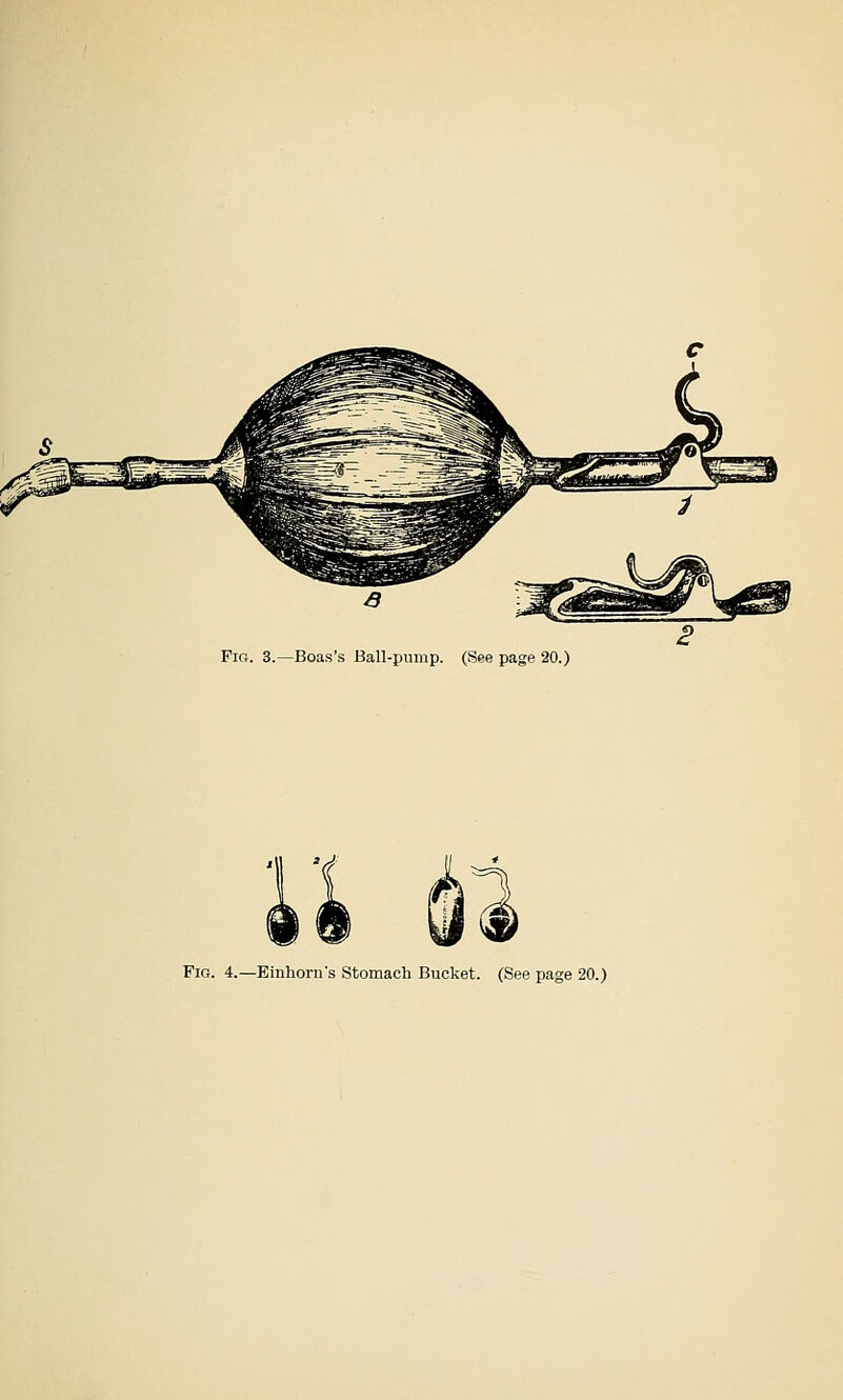 Fig. 3.—Boas's Ball-pump. (See page 20.) Fig. 4.—Einhorn's Stomach Bucket. (See page 20.)
