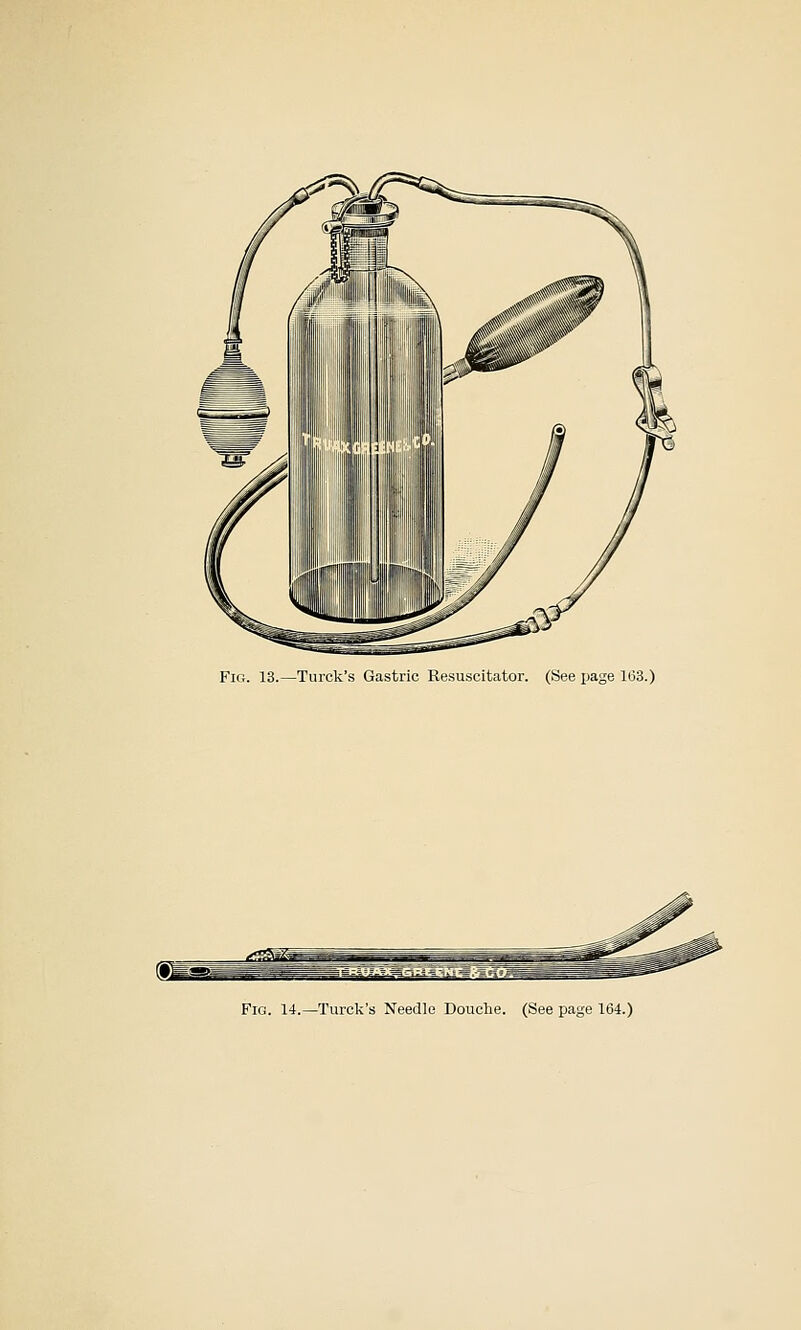 Fig. 13.—Turck's Gastric Resuscitator. (See page 1(33.) y Fia. 14.—Turck's Needle Douche. (See page 164.)