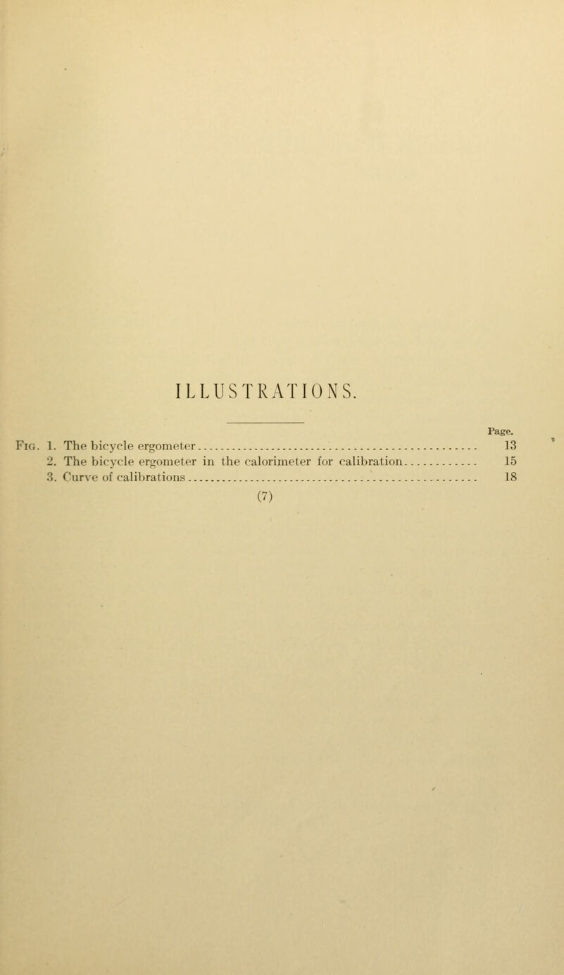 LUSTRATIONS. Page. Fig. 1. The bicycle ergometcr 13 2. The bicycle ergometer in the calorimeter for calibration 15 3. Curve of calibrations 18