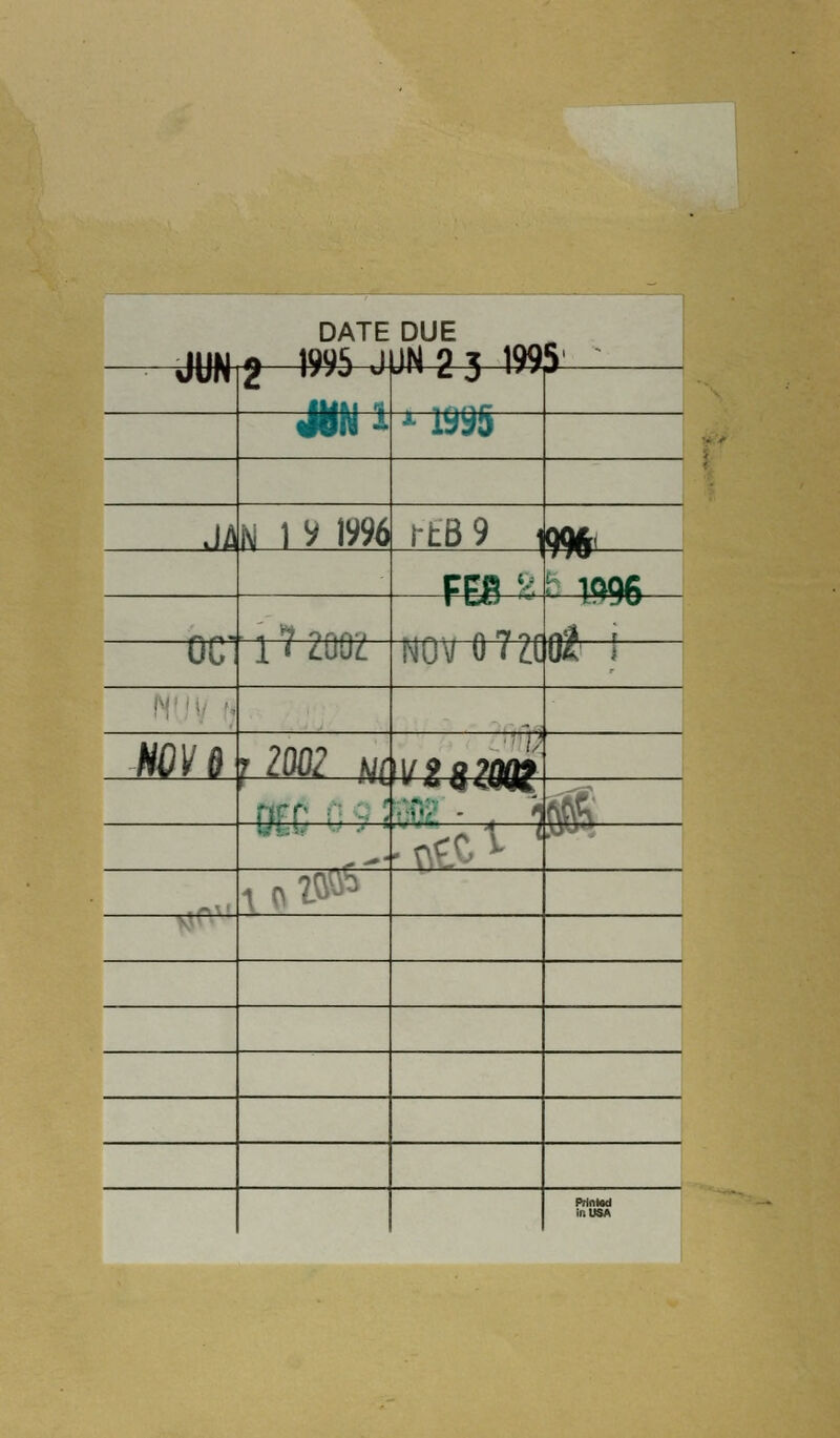 DATE DUE JUN|2 W95 J|JN2 3 1995 19ft • m 1 v \m itB9 im^ «8-i m^ m' 1 ^ 200Z NOV OTZCQ^ i 1^ 1002 Ncvzszmk rr «^i- TTf -T^ 6!^