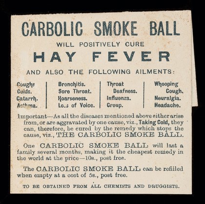 Oh this wretched hay fever, I must try the ... Carbolic Smoke Ball : gives instant relief.
