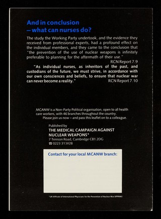 What do nurses say about... ...the nursing implications of nuclear war? / Medical Campaign Against Nuclear Weapons.