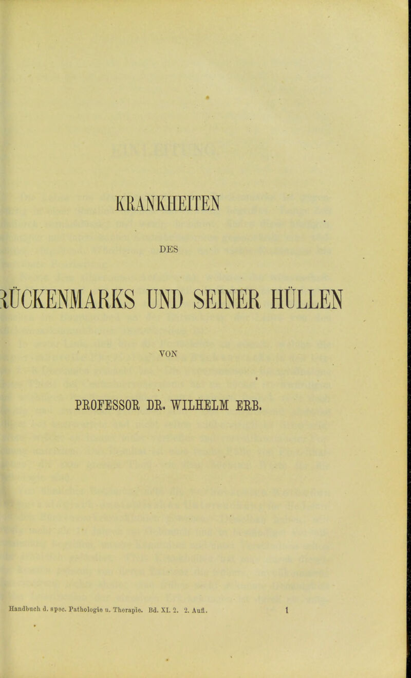 KRANKHEITEN DES ftJCKENMARKS UND SEINER HULLEN VON PROFESSOR DR. WILHELM ERB.