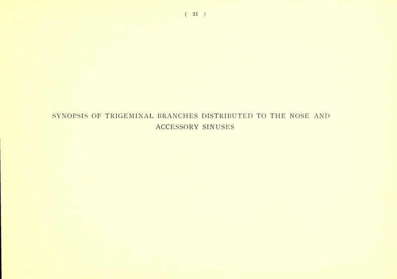 SYNOPSIS OF TRIGEMINAL BRANCHES DISTRIBUTED TO THE NOSE AND ACCESSORY SINUSES