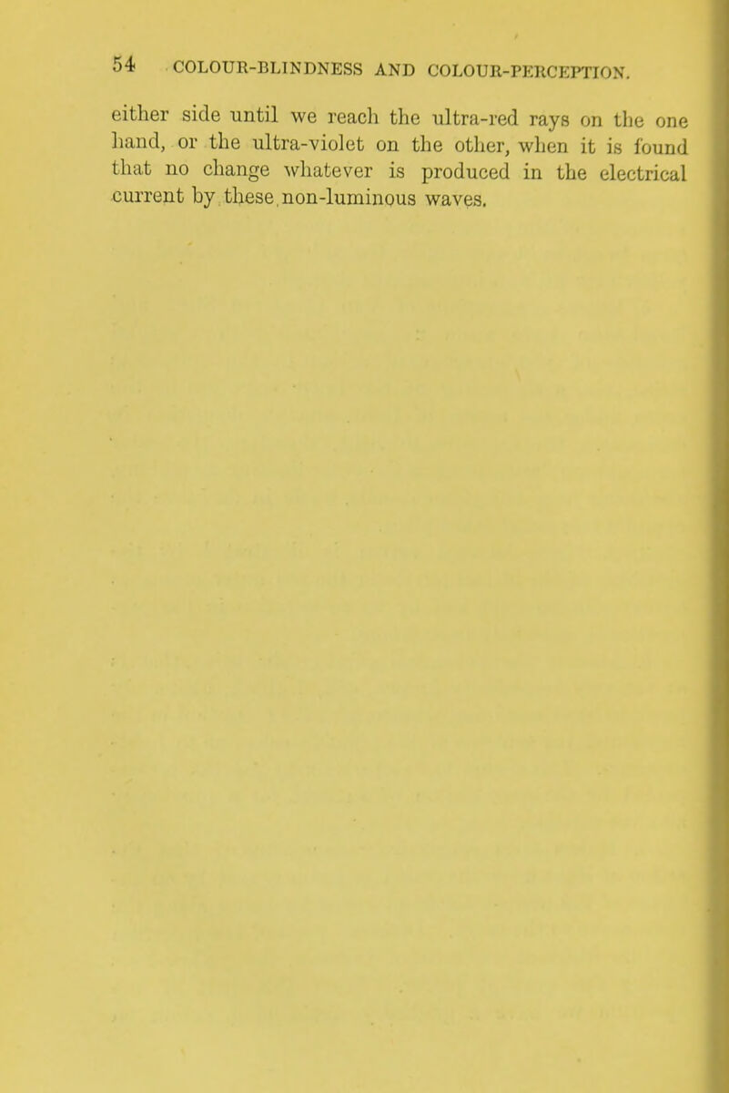 either side until we reacli the ultra-red rays on the one hand, or the ultra-violet on the other, when it is found that no change whatever is produced in the electrical current by.these.non-luminous waves.