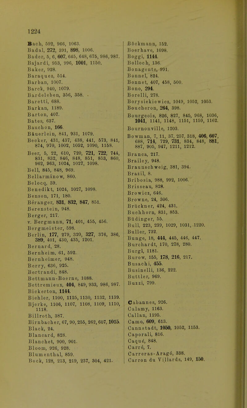Bach, 592, 966, 1063. Badal, 272, 391, 898, 1006. Bader, 5, 6, 607, 645, 648, 675, 986, 987. Bajardi, 963, 996, 1001, 1150. Baker, 928. Baraquez, 514. Barban, 1007. Barck, 940, 1079. Bardeleben, 356, 358. , Baretti, 688. Bark an, 1189. Barton, 407. Bates, 637. Bauchon, 166. Bäuerlein, 841, 931, 1079. Becker, 431, 437, 438, 441, 573, 841, 874, 970, 1002, 1052, 1090, 1158. Beer, 5, 22, 610, 720, 721, 722, 744, 831, 832, 846, 848, 851, 853, 860, 962, 963, 1024, 1027, 1098. Bell, 845, 848, 969. Bellarminow, 860. Belocq, 39. Benedikt, 1024, 1027, 1098. Benson, 171, 180. B er anger, 831, 832, 847, 851. Berenstein, 948. Berger, 217. v. Bergmann, 71, 401, 455, 456. Bergmeister, 598. Berlin, 177, 279, 320, 327, 376, 386, 389, 401, 430, 435, 1201. Bernard, 28. Bernheim. 61, 592. Bernheimer, 948. Berry, 636, 925. Bertrandi, 848. Bettmann-Boerne, 1088. Bettremieux, 404, 849, 933, 986, 987. Bickerton, 1144. Biehler, 1100, 1125,1130, 1132, 1139. Bjerke, 1106, 1107, 1108, 1109, 1110, 1118. Billroth, 387. Birnbach er, 67, 90,255, 262, 607,1015. Black, 24. Blancard, 828. Blanchet, 900, 901. Bloom, 926, 928. Blumenthal, 859. Bock, 128, 213, 219, 237, 304, 421. Böokmann, 152. Boerhave, 1098. Boggi, 1144. Bolloch, 136 Bonageute, 991. Bonnel, 824. Bonnet, 407, 458, 600. Bono, 294. Borelli, 278. Borysiekiewicz, 1049, 1052, 1063. Boucheron, 264, 398. Bourgeois, 826, 827, 845, 968, 1036, 1041, 1141, 1148, 1151, 1159, 1162. Bournonville, 1203. Bowman, 7, 11, 37, 257, 318, 406, 607, 688, 714, 729, 731, 834, 848, 881, 887, 905, 947, 1211, 1212. Branca, 217. Brailey, 948. Braunschweig, 381, 394. Brazil, 8. Bribosia, 988, 992, 1006. B risse au, 828. Browicz, 646. Browne, 24, 306. Brückner, 424, 431. Buchhorn, 831, 853. Büdinger, 55. Bull, 223, 239, 1029, 1031,-1220. Buller, 732. Bunge, 18, 444, 445, 446, 447. Burchardt, 170, 278, 280. Burgl, 1181. Burow, 155, 178, 216, 217. Busachi, 455. Businelli, 136, 222. Buttler, 969. Buzzi, 799. Cabannes, 926. Calamy, 1163. Callan, 1195. Camo, 609, 613. Cannstadt, 1050, 1052, 1153. Caporali, 816. Caque, 848. Carre, 7. Carreras-Aragö, 338. Carron du Villards, 149, 150.