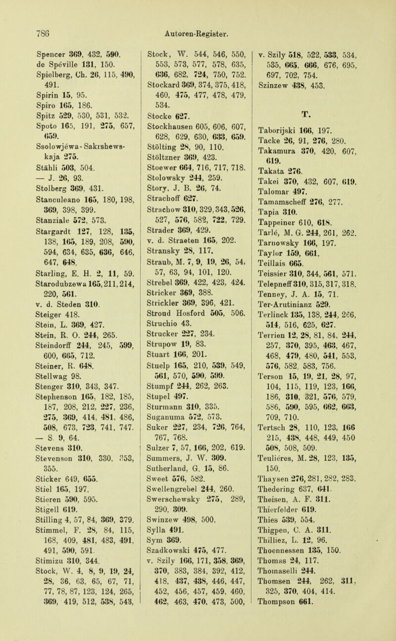 Spencer 369, 432, 590. de SpeviUe 131, 150. Spielberg, Ch. 26, 115, 490, 491. Spirin 15, 95. Spiro 165, 186. Spitz 529, 530, 531, 532. Spoto 165, 191, 275, 657, (i59. Ssolowjewa- Sakrshews- kaja 275. Stähli 503, 504. — J. 26, 93. Stolberg 369, 431. Stanculeano 165, 180, 198, 369, 398, 399. Stanziale 572, 573. Stargardt 127, 128, 135, 138, 165, 189, 208, 590, 594, 634, 635, 636, 646, 647, 648. Starling, E. H. 2, 11, 59. Starodubzewal65,211,214, 220, 561. V. d. Steden 310. Steiger 418. Stein, L. 369, 427. Stein, R. 0. 244, 265. Steindorff 244, 245, 599, 600, 665, 712. Steiner, R. 648. Stellwag 98. Stenger 310, 343, 347. Stephenson 165, 182, 185, 187, 208, 212, 227, 236, 275, 369, 414, 481, 486, 508, 673, 723, 741, 747. — S. 9, 64. Stevens 310. Stevenson 310, 330, 853, 355. Sticker 649, 655. Stiel 165, 197. Stieren 590, 595. Stigell 619. StiUing 4, 57, 84, 369, 379. Stimmel, F. 28, 84, 115, 168, 409, 481, 483, 491, 491, 590, 591. Stimizu 310, 344. Stock, W. 4, 8, 9, 19, 24, 28, 36, 63, 65, 67, 71, 77, 78, 87, 123, 124, 265, 369, 419, 512, 538, 543, Stock, W. 544, 546, 550, 553, 573, 577, 578, 635, 636, 682, 724, 750, 752. Stockard 369, 374, 375, 418, 460, 475, 477, 478, 479, 534. Stocke 627. Stockhausen 605, 606, 607, 628, 629, 630, 633, 659. Stölting 28, 90, 110. Stöltzner 369, 423. Stoewer 664, 716, 717, 718. Stolowsky 244, 259. Story, J. B. 26, 74. Strachoff 627. Strachow 310, 329,343,526, 527, 576, 582, 722, 729. Strader 369, 429. V. d. Straeten 165, 202. Stransky 28, 117. Straub, M. 7, 9, 19, 26, 54, 57, 63, 94, 101, 120. Strebel 369, 422, 423, 424. Stricker 369, 388. Strickler 369, 396, 421. Stroud Hosford 505, 506. Struchio 43. Strucker 227, 234. Strupow 19, 83. Stuart 166, 201. Stuelp 165, 210, 539, 549, 561, 570, 590, 599. Stumpf 244, 262, 263. Stupel 497. Sturmann 310, 335. Suganuma 572, 573. Suker 227, 234, 726, 764, 767, 768. Sulzer 7, 57,166, 202, 619. Summers, J. W. 309. Sutherland, G. 15, 86. Sweet 576, 582. Swellengrebel 244, 260. Swerschewsky 275, 289, 290, 309. Swinzew 498, 500. Sylla 491. Sym 369. Szadkowski 475, 477. V. Szily 166, 171, 358, 369, 370, 383, 384, 392, 412, 418, 437, 438, 446, 447, 452, 456, 457, 459, 460, 462, 463, 470, 473, 500, V. Szily 518, 522, 533, 534, 535, 665, 666, 676, 695, 697, 702, 754. Szinzew 438, 453. T. Taborijski 166, 197. Tacke 26, 91, 276, 280. Takamura 370, 420, 607, 619. Takata 276. Takei 370, 432, 607. 619. Talomar 497. Tamamscheff 276, 277. Tapia 310. Tappeiner 610, 618. Tarle, M. G. 244, 261, 262. Taruowsky 166, 197. Taylor 159, 661. Teillais 665. Teissier 310, 344, 561, 571. Telepneff310,315,317,318. Tenney, J. A. 15, 71. Ter-Arutinianz 529. Terlinck 135, 138, 244, 266, 514, 516, 625, 627. Terrien 12, 28, 81, 84. 244, 257, 370, 395, 463, 467, 468, 479, 480, 541, 553, 576, 582, 583, 756. Terson 15, 19, 21, 28, 97, 104, 115, 119, 123, 166, 186, 310, 321, 576, 579, 586, 590, 595, 662, 663, 709, 710. Tertsch 28, 110, 123, 166 215, 438, 448, 449, 450 508, 508, 509. Teulieres, M. 28, 128, 135, 150. Thaysen 276, 281,282, 283. Thedering 637, 641. Theisen, A. F. 311. Thierfelder 619. Thies 539, 554. Thigpen, C. A. 311. Thilliez, L. 12, 96. Thoennessen 135, 150. Thomas 24, 117. Thomaselli 244. Thorasen 244, 262, 311, 325, 370, 404, 414. Thompson 661.