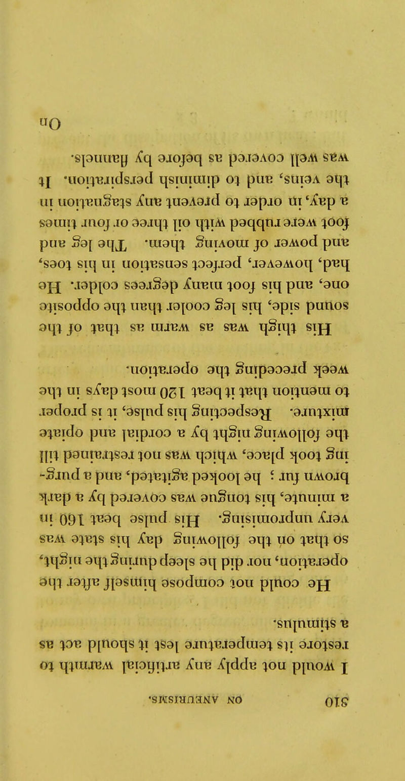 •spuirey A*q 9ioj9q si^ p9J9Aoo \p/A sbav %l 'iiopujidsiad qsiuiwip pirn 'suiaA 9i|i in uoiTeuSttis a*ub iii9A9id o% i9pao m 'A*Bp b saiui| jiioj .10 99jqi jio q^iM p9qqtu 9J9A\ ^ooj puu §9[ aqx •uiaqj Suiaoui jo j9Avod puB *S90^ siq ui uoi^BSugs i99jJ9d 4J9A9A\oq 'pBq 9JJ M9p[09 S99J§9p AXTCUI ^OOJ Siq pUB c9UO ojisoddo 9qi ireqi a9[ooo §9j siq '9pis putios aqi jo :)Bqi sb iujbai sb sbay qSiqi sifj •llOll'BJ9do 9q^ Suip909ld 3[99A1 9qi Ul SA*Bp }SOUI OS I l'B9Cl 1? U011U9UI o% aadojd si %i *9S|nd siq §uip9ds9|£ -gjnixiui 9^Bido puB jBipioo b A*q iqSiu SuiAvoqoj oqt p9uiB.ns9j ion sbav qoiqAi £90B[d 5jooj Sui -Sand b piiB 'pg^BjiSB pg^ooj 9q mj UA\ojq ^JBp 1? A*q p9J9AO0 SBAl 9n§UO^ SU| s9^nUlOI B UJ 091 T^9q 9spd sijj •Suisiraoadim ^J9A sbai 9^^s siq A*Bp SuiAvoqoj 9qi uo ^Bqi os ^qSiu 9qi§uunpd99[s 9q pip .iou *uoi^J9do 9l]l J91JB J[9SUliq 9S0dui09 1011 pplOO 9fJ •srqntui^s b SB %0V. p[l\OqS ^l }S9[ 9jrHBJ9dlI191 SIl 9J0^S9.l o% q^uuBAV jBiOLfiyB a~ub AjddB ^ou p[noA\ x •swsmnaNv no qj£
