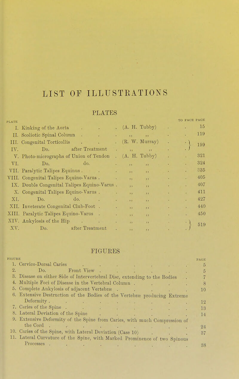 LIST OF ILLUSTBATIONS PLATES I. Kinking of the Aorta II. Scoliotic Spinal Column . III. Congenital Torticollis IV. Do. after Treatment V. Photo-micrographs of Union of Tendon VI. Do. do. VII. Paralytic Talipes Equinus . VIII. Congenital Talipes Equino-Varus IX. Double Congenital Talipes Equino-Varus X. Congenital Talipes Equino-Varus XI. Do. do. XII. Inveterate Congenital Club-Foot XIII. Paralytic Talipes Equino-Varus XIV. Ankylosis of the Hip XV. Do. after Treatment (A. H. Tubby) (R. \V. Murray) (A. H. Tubby) FIGURES FIOURE PAGE 1. Cervico-Dorsal Caries ....... 5 2. Do. Front View ...... 5 3. Disease on either Side of Intervertebral Disc, extending to the Bodies . 7 4. Multiple Foci of Disease in the Vertebral Column .... 8 5. Complete Ankylosis of adjacent Vertebrae . . . . .10 6. Extensive Destruction of the Bodies of the Vertebrae producing Extreme Deformity ......... 12 7. Caries of the Spine ....... 13 8. Lateral Deviation of the Spine ..... 14 9. Exte nsive Deformity of the Spine from Caries, with much Compression of the Cord ....... 24 10. Caries of the Spine, with Lateral Deviation (Case 10) ... 37 11. Lateral Curvature of the Spine, with Marked Prominence of two Spinous Processes ... <jo