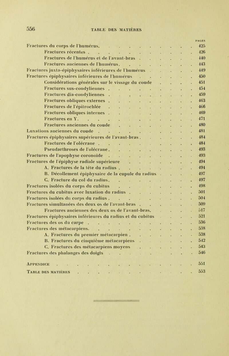 PAGES Fi acUires du corps de I'humerus 425 Fractures recentes J26 Fractures de I'humerus el de I'avant-bras -140 Fractures aiiciennes de I hunierus 443 F'raclures juxla-epipliysaires iiil'ericures de l luinierus 449 Fraclures epiphysaires iiiferieures de riuuiicrus 450 (Considerations generaies sur le visstige du coude .... 451 Fractures sus-condyliennes 454 F'ractures dia-condyliennes . 459 FYactures obliques externes 463 Fractures de I'epitroclilee 466 Fractures obliques internes 469 Fractures en Y 471 Fractures anciennes du coude 480 Luxations anciennes du coude 481 F'ractures epiphysaires supei ieures (Je I'avant-bras 484 F'ractures de I'olecrane 484 Pseudarthroses de I'olecrane 493 Fractures de I'apophyse coronoide 493 F'ractures de I'epiphyse radiale superieure 494 A. Fractures de la tele du radius 494 B. Decollement epiphysaire de la cupule du radius .... 497 C. Fracture du col du radius 497 Fractures isolees du corps du cubitus 498 F'ractures du cubitus avec luxation du radius 501 F'ractures isolees dii cor|)s du radius 504 Fractures simultanees des deux os de I'avaiit-bras 509 F^ractures anciennes des deux os de I'avant-bras 517 F'ractures epi|)hysaires iiiferieures du radius et du cubitus ... 521 F'ractures des os du carpe 536 Fiactuies des iTietacar|iiens. .......... 538 A. Fractures du premier mclacarpien 538 13. Fractures du cinquic-nie melacarpiens 542 C. F'ractures des melacarpiens nioyens 543 Fractures des phalanges des doigts 546 Appendice 551 Table des matiekes 553