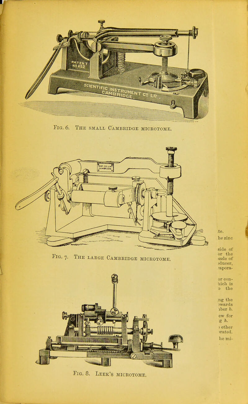 Fig. 7. The large Cambridge microtome. ,te. he zinc side of or the )zzle of )ducer, /apora- or con- h.ich is 0 the ng the )wnrds iber b. ew for g h. ! ether )rated. he mi-