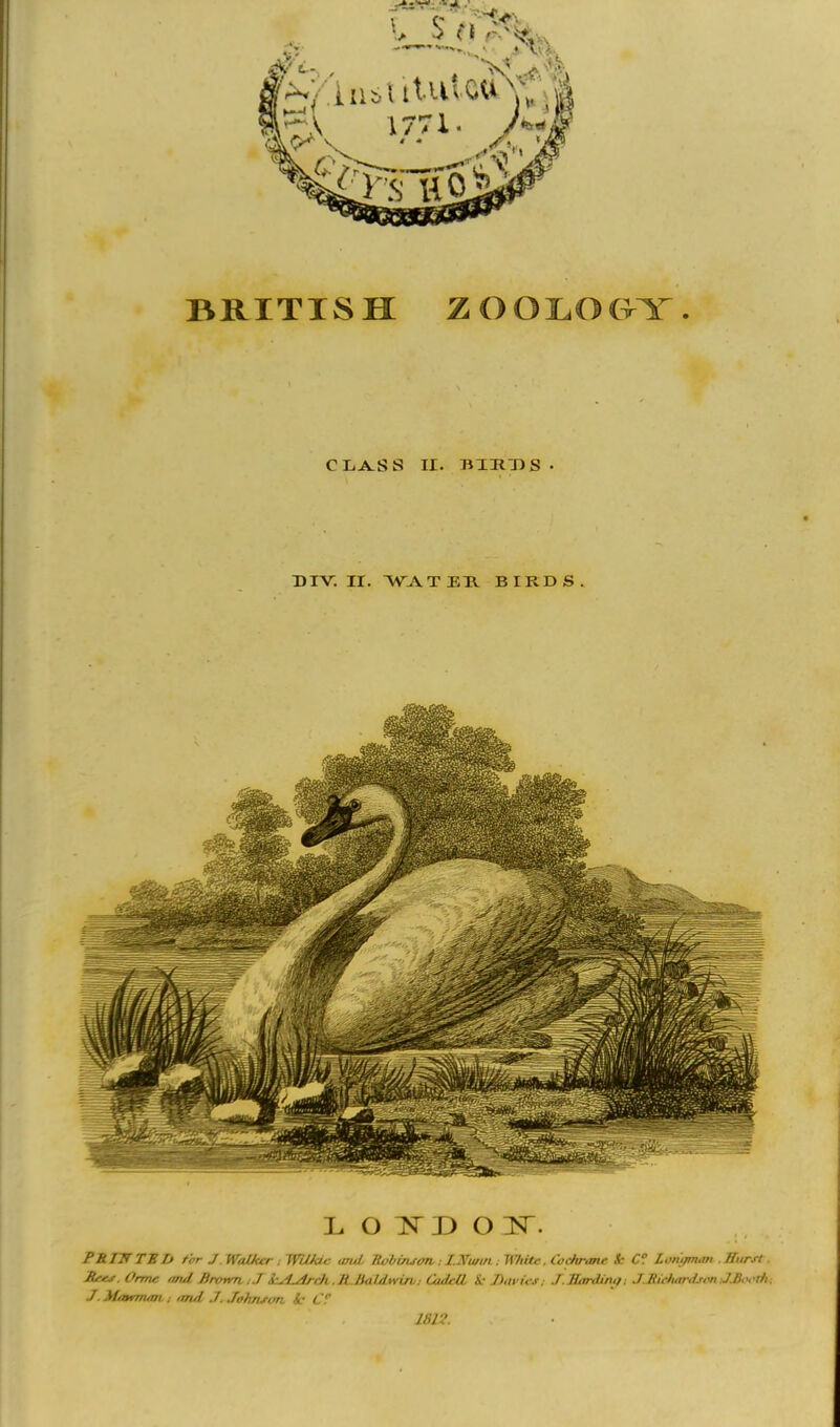 CLASS II. BIKHS • DIV. II. WATER BIRDS. L. O TN~ D O 1ST. FRIH TB Jj tbr J. Walker . WUkic and Ruuvuon. I.Xutin . White, l\>chr,me .fc C? Lampn.m Hurst Bee*. Orme and. Brown . ./ ksLArch . H Baldwin.: CadrlL &• Davit*I .1'. Hitrdin,). .7 Bifhar.lsi'n J./l.<• r/i, J. Matrmmi . and ./. Johnson i- C 1812.