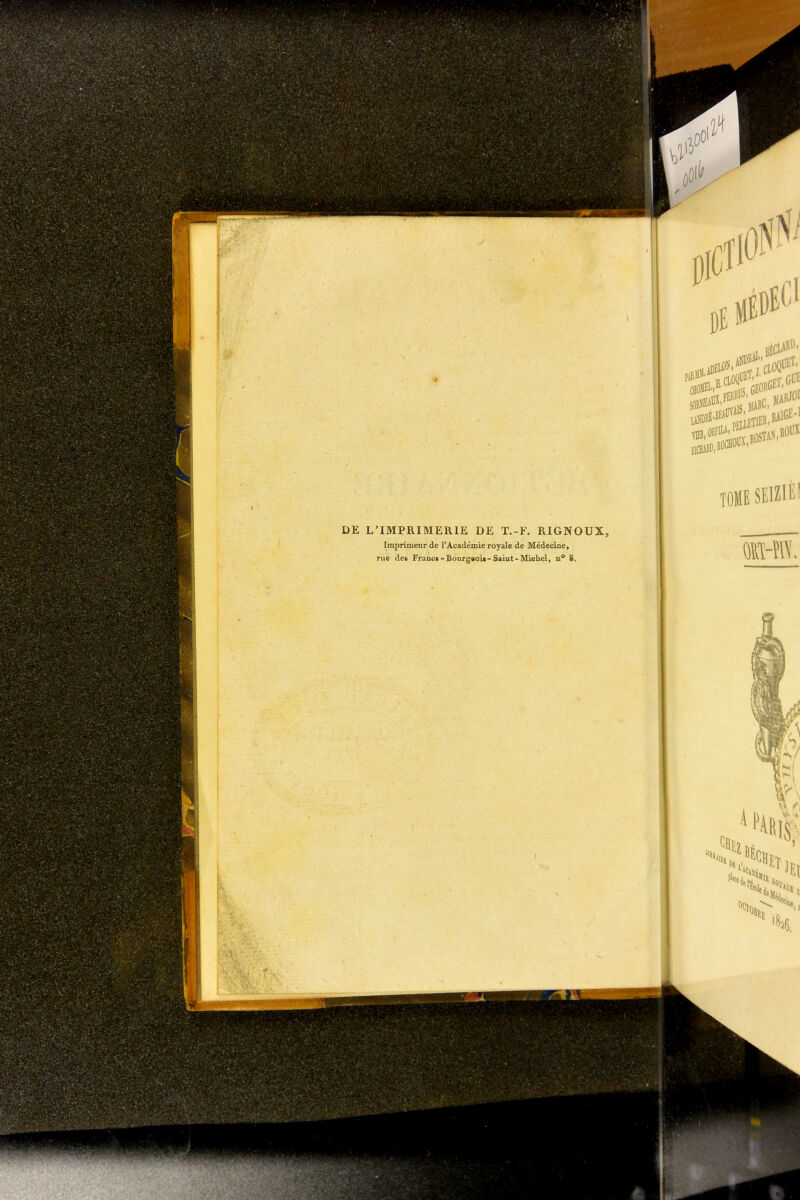 DE L'IMPRIMERIE DE T.-F. RIGNOUX, Imprimeur de l'Âcadémie royale de Médecine,